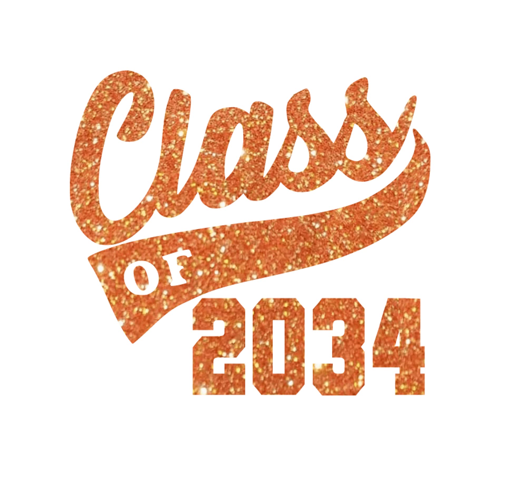 Class of 2034 Graduation Iron On Transfer - Custom HTV Graduate Patch for Tshirts & Apparel - High School & College Senior Shirt Sticker in Orange Glitter - Perfect for DIY Graduation Gifts, Senior Week & School Spirit Events