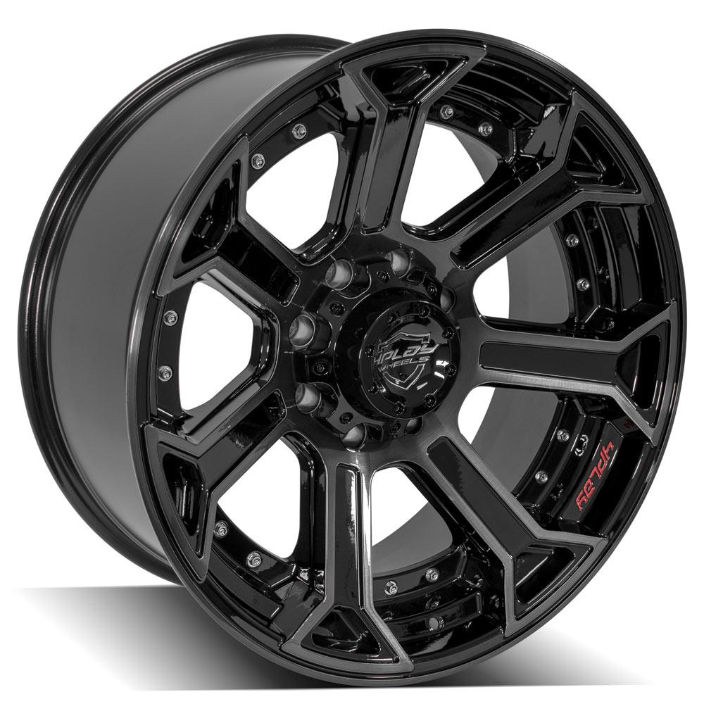 4Play Gen2 4P70 Gloss Black Wheels 22x10.0 8x170mm 124.9mm - Brushed Face & Tinted Clear Finish - Perfect for Ford F-250, F-350 Trucks and Off-Road Adventures