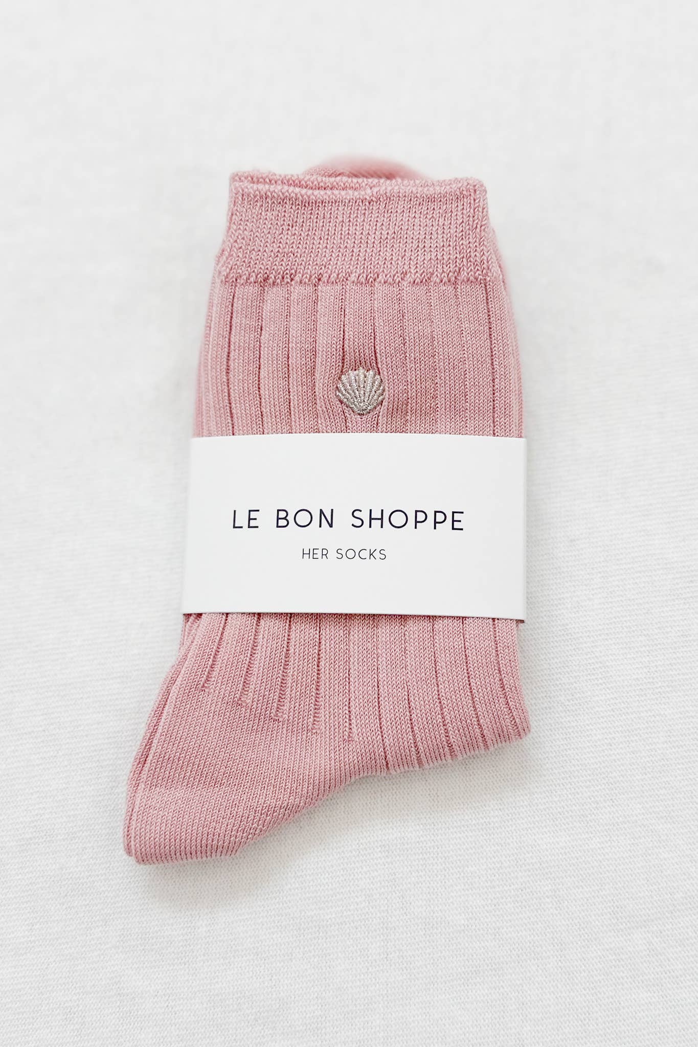 Embroidered Her Socks - Pink & Silver Seashell Design | Women's Fashion Socks for Casual Wear, Gifts & Beach Outfits