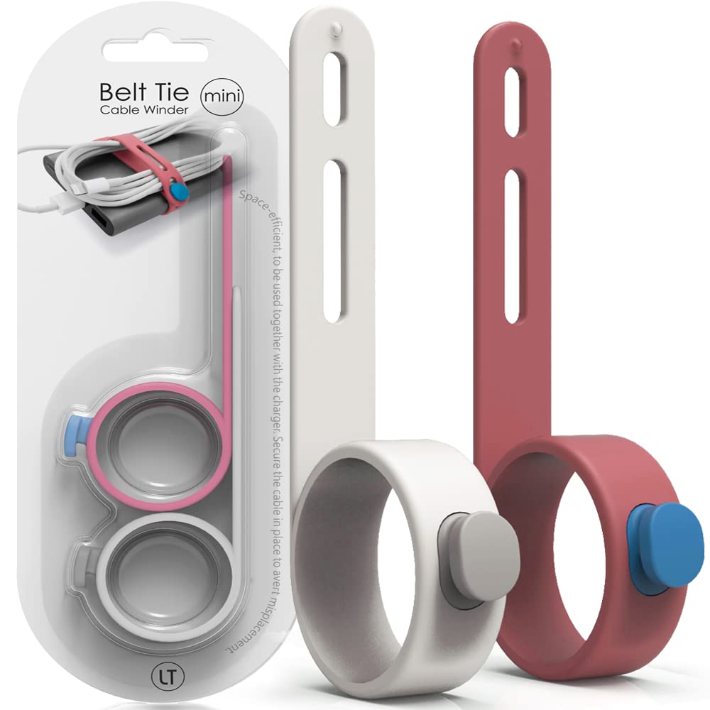 Cable Organizer - Double Strap Design for Securing Charger Cords | Compatible with MacBook, iPad & iPhone (Mini, White, Pink) | Perfect for Home Office, Travel & Cable Management