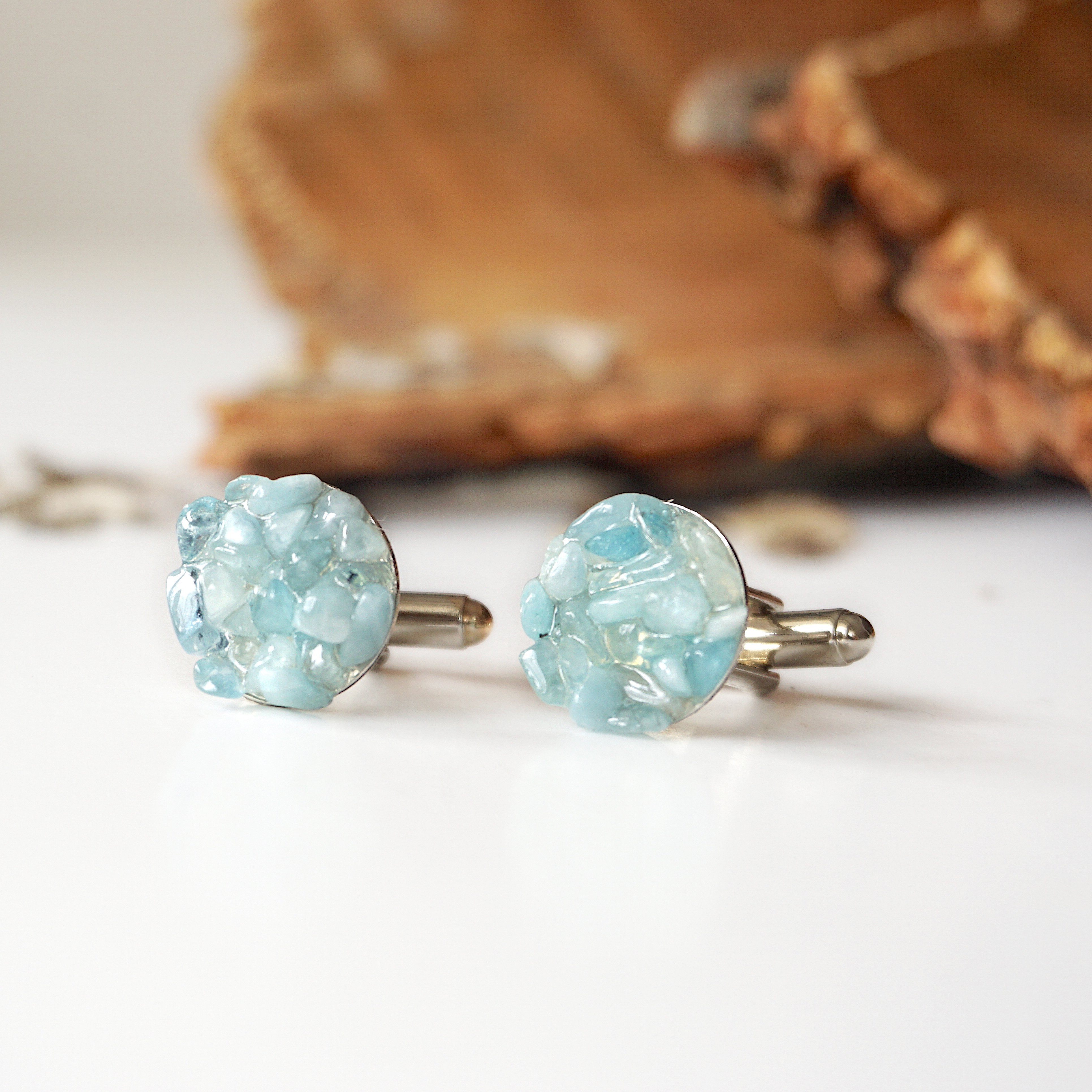 Elegant Aquamarine Cufflinks - White Gold Plated Brass for Men | Perfect for Weddings, Business & Formal Occasions