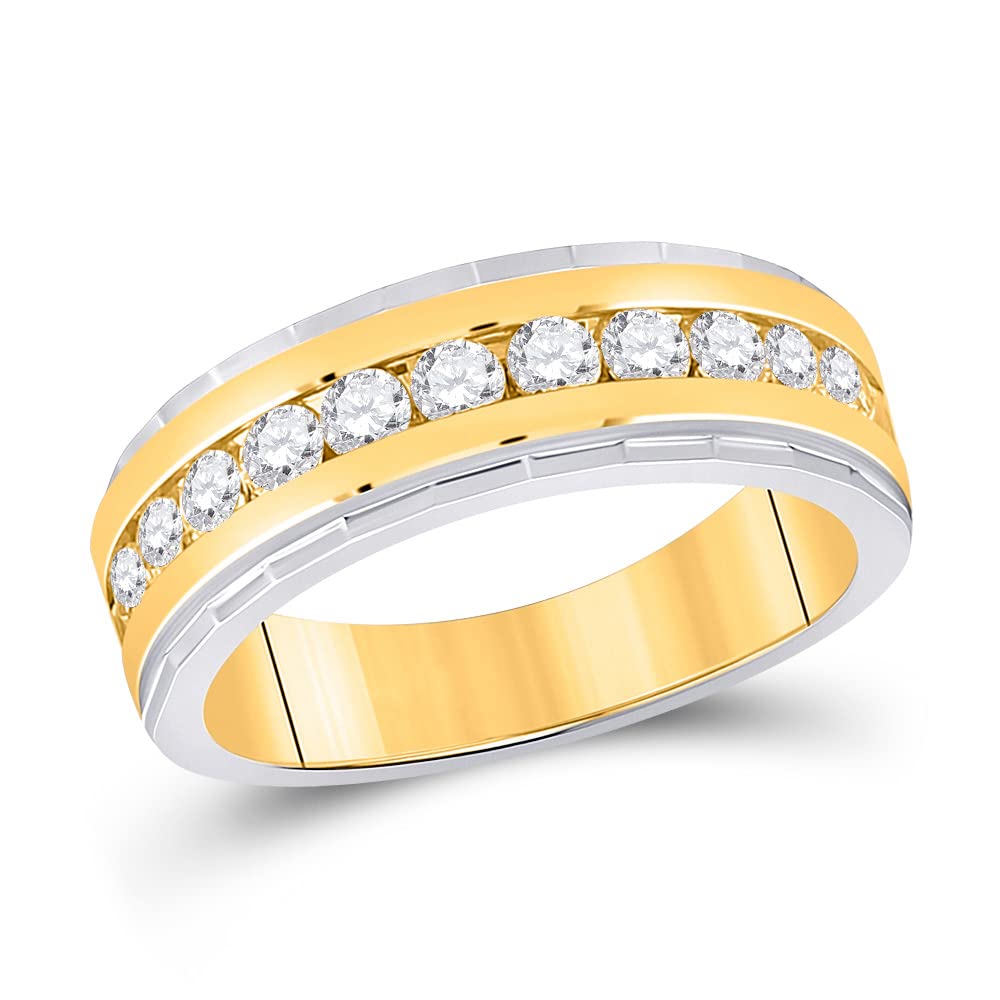 14Kt Two-Tone Gold Men's Round Diamond Wedding Band Ring - 1 CTTW Machine-Set for Engagement, Anniversary & Special Occasions