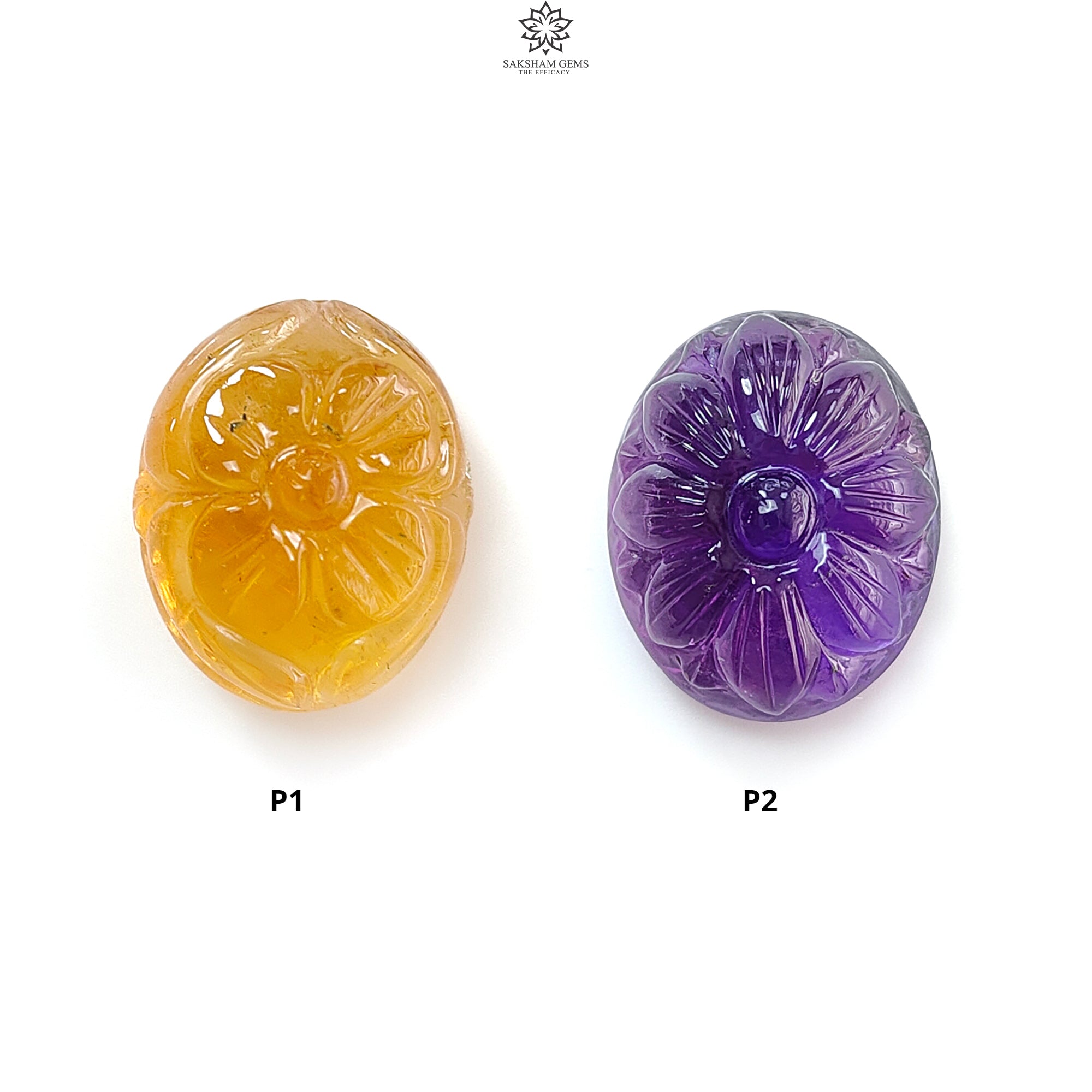 Natural Citrine & Amethyst Quartz Gemstone Carving - Untreated Oval Shape Handcrafted Jewelry Stone for Necklace, Ring & Spiritual Healing (1pc)