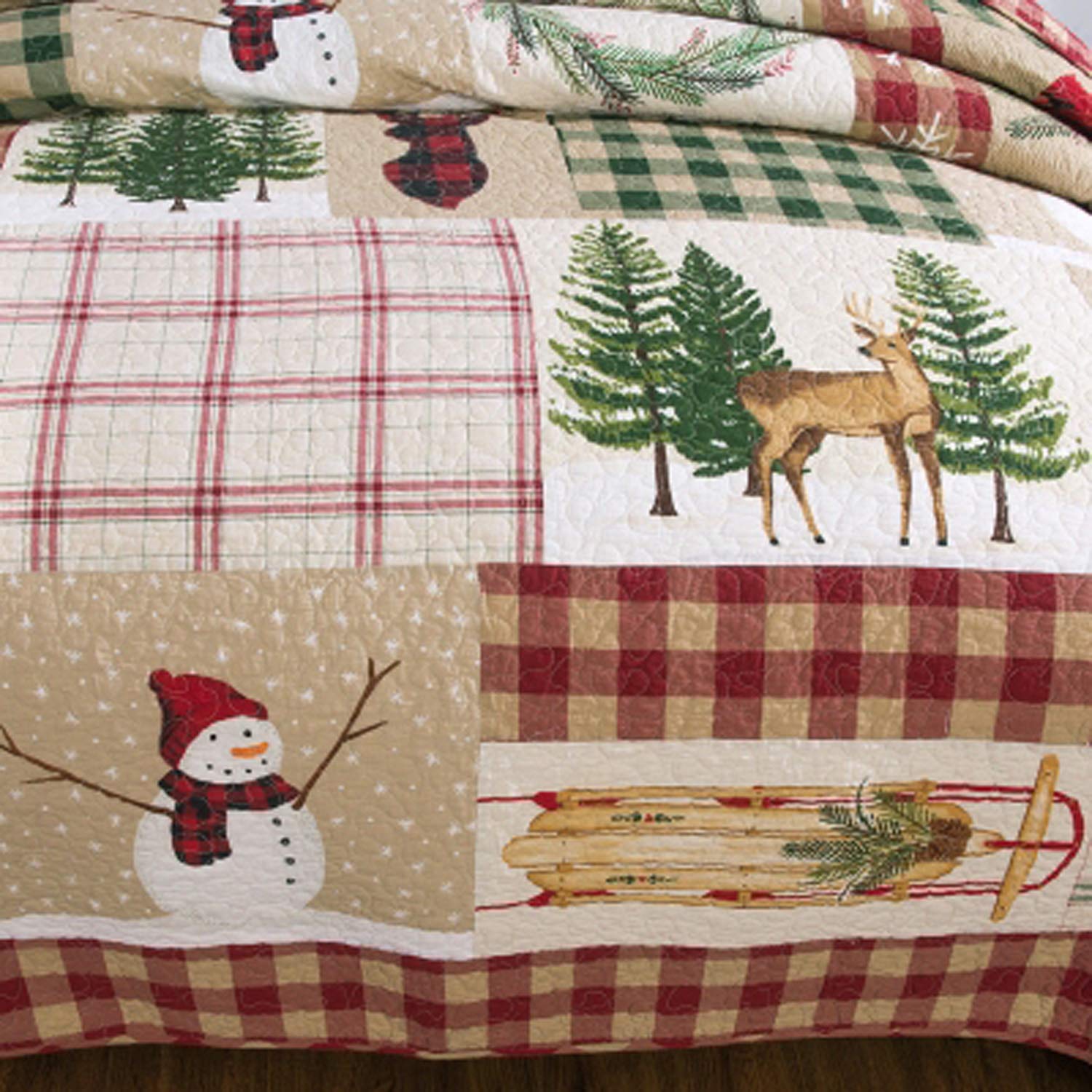 3-Piece Christmas Themed Bedspread Set - Cotton Snowman, Reindeer & Christmas Tree Design for Holiday Decor - Perfect for Bedroom, Living Room & Festive Home Decor