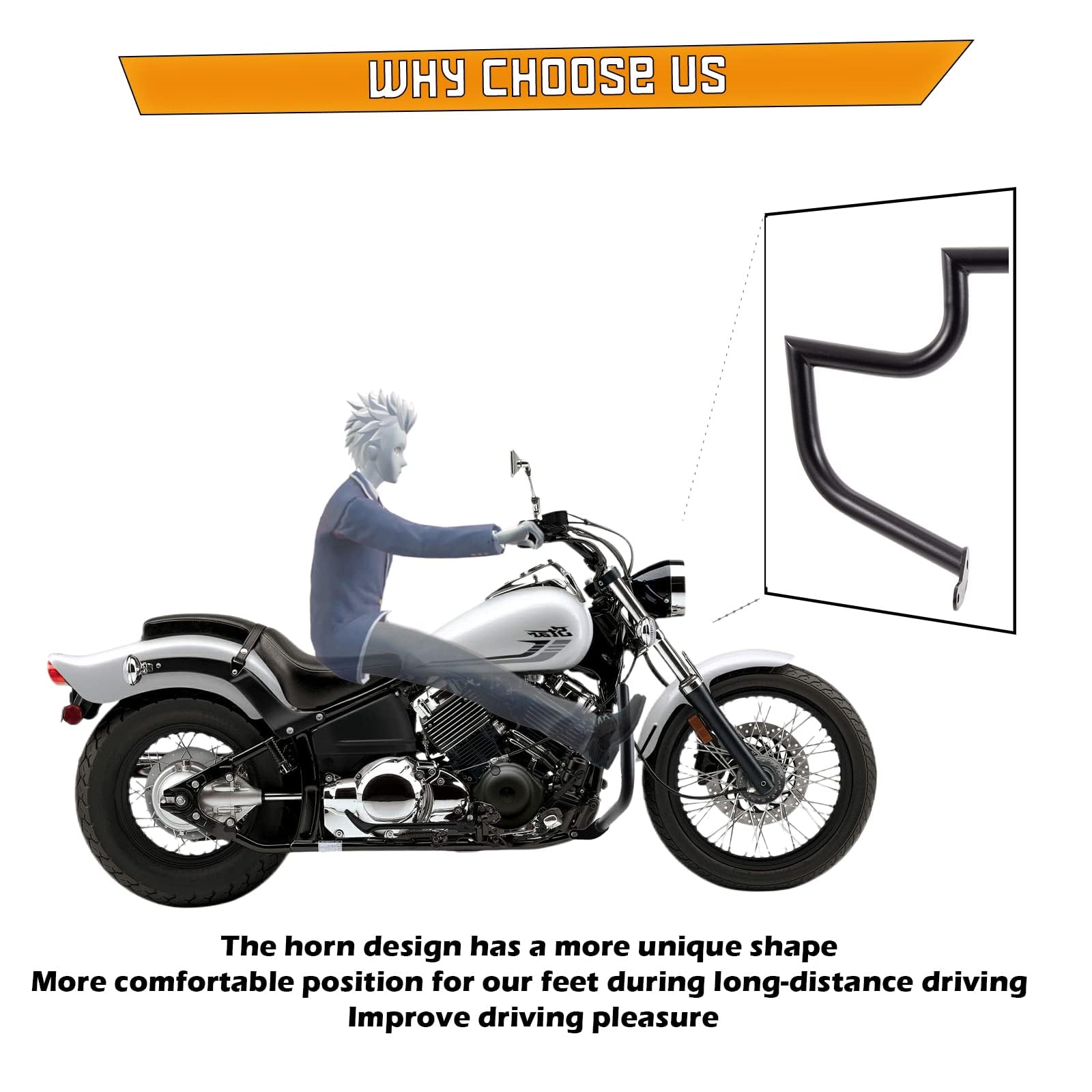 Yamaha VStar V-Star Dragstar XVS 400 650 Crash Bar Engine Guard - Heavy Duty Black Highway Freeway Protection for Motorcycle Safety & Style | Perfect for Long Rides & Urban Commuting