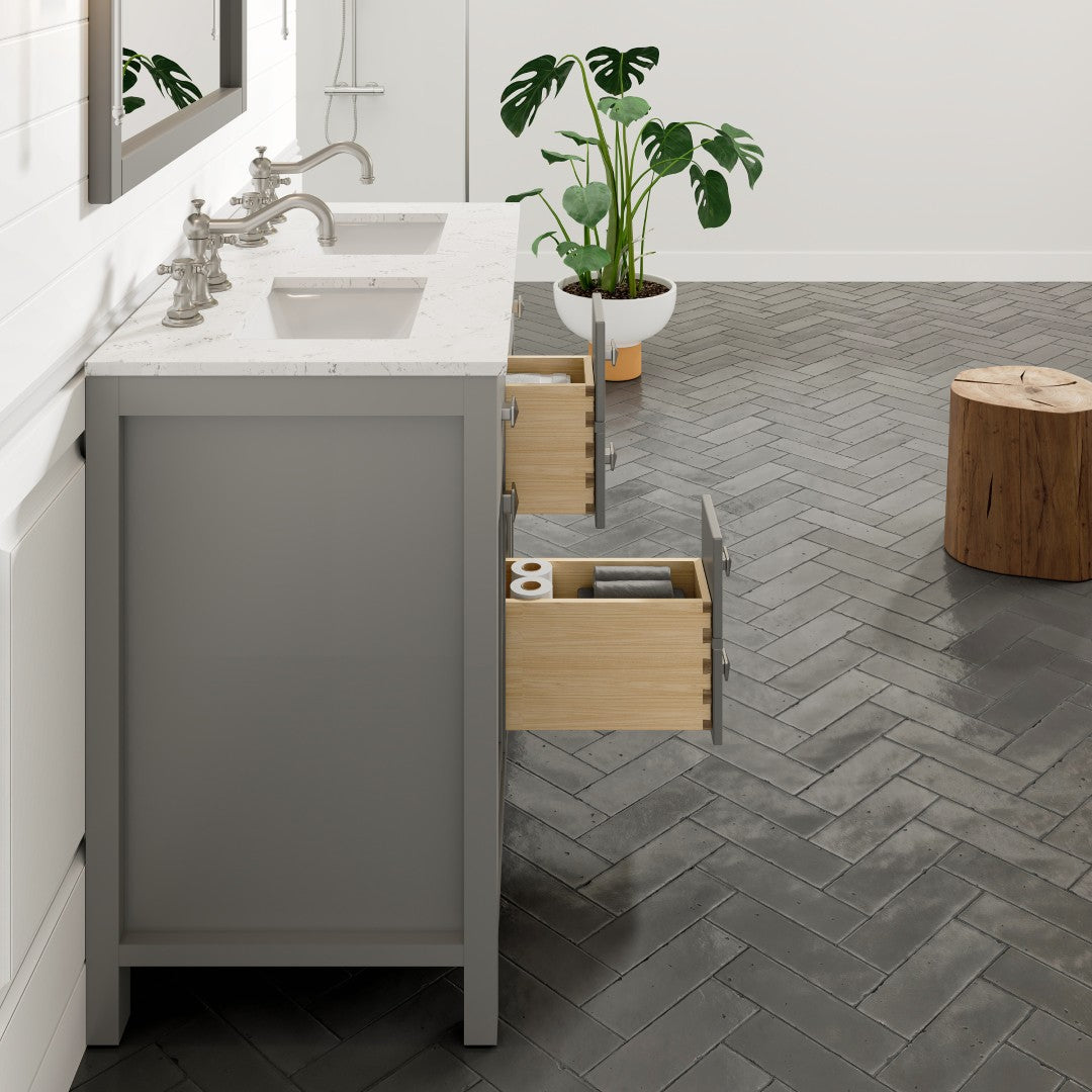 Artemis 44 Inch Gray Double Sink Bathroom Vanity with Engineered Stone Top & Undermount Porcelain Sinks - Modern Bathroom Furniture for Master Bath or Guest Bath Remodel