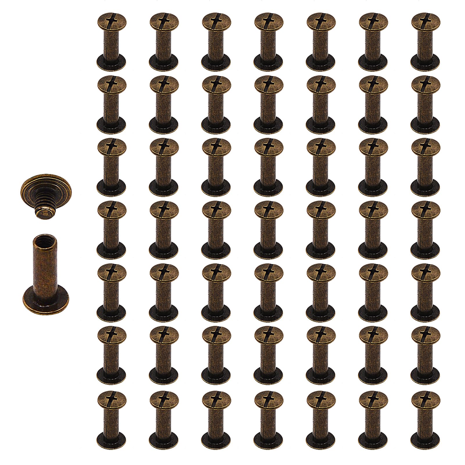 AnRui 100 Sets M5×20mm Chicago Screws - Antique Bronze Steel Fasteners & Rivets for Leather Belts, Scrapbooks, Photo Albums, DIY Crafts | Perfect for Binding, Bookmaking & Leatherworking Projects