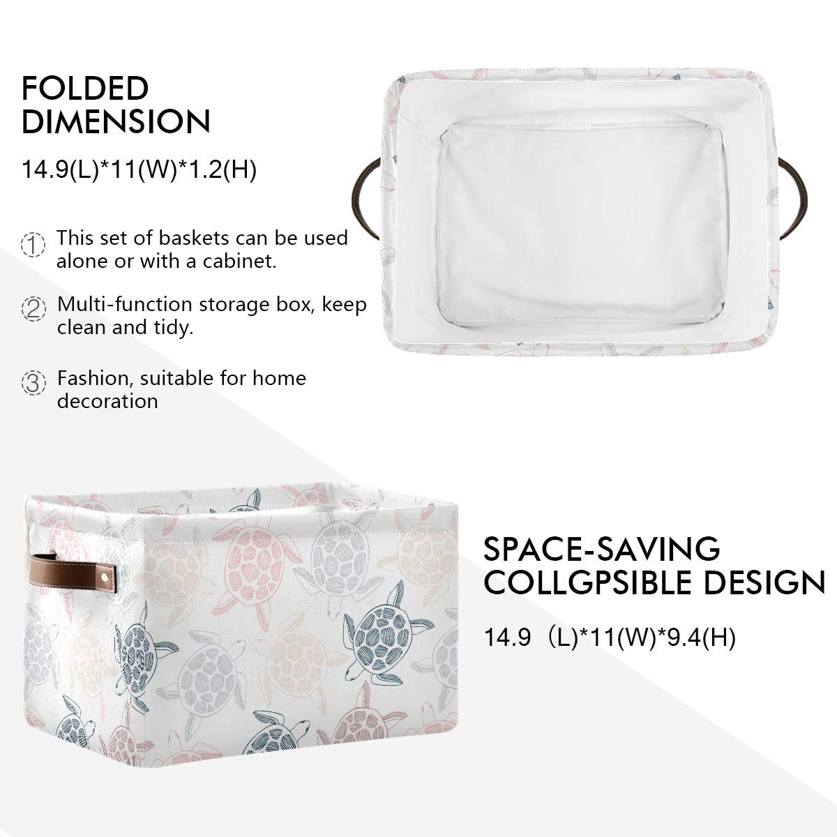 Foldable Canvas Storage Bins with Sea Turtle Pattern - Large Collapsible Fabric Organizer with Handles for Home, Office & Closet (2-Pack) - Perfect for Toy Storage, Laundry Organization & Seasonal Decor