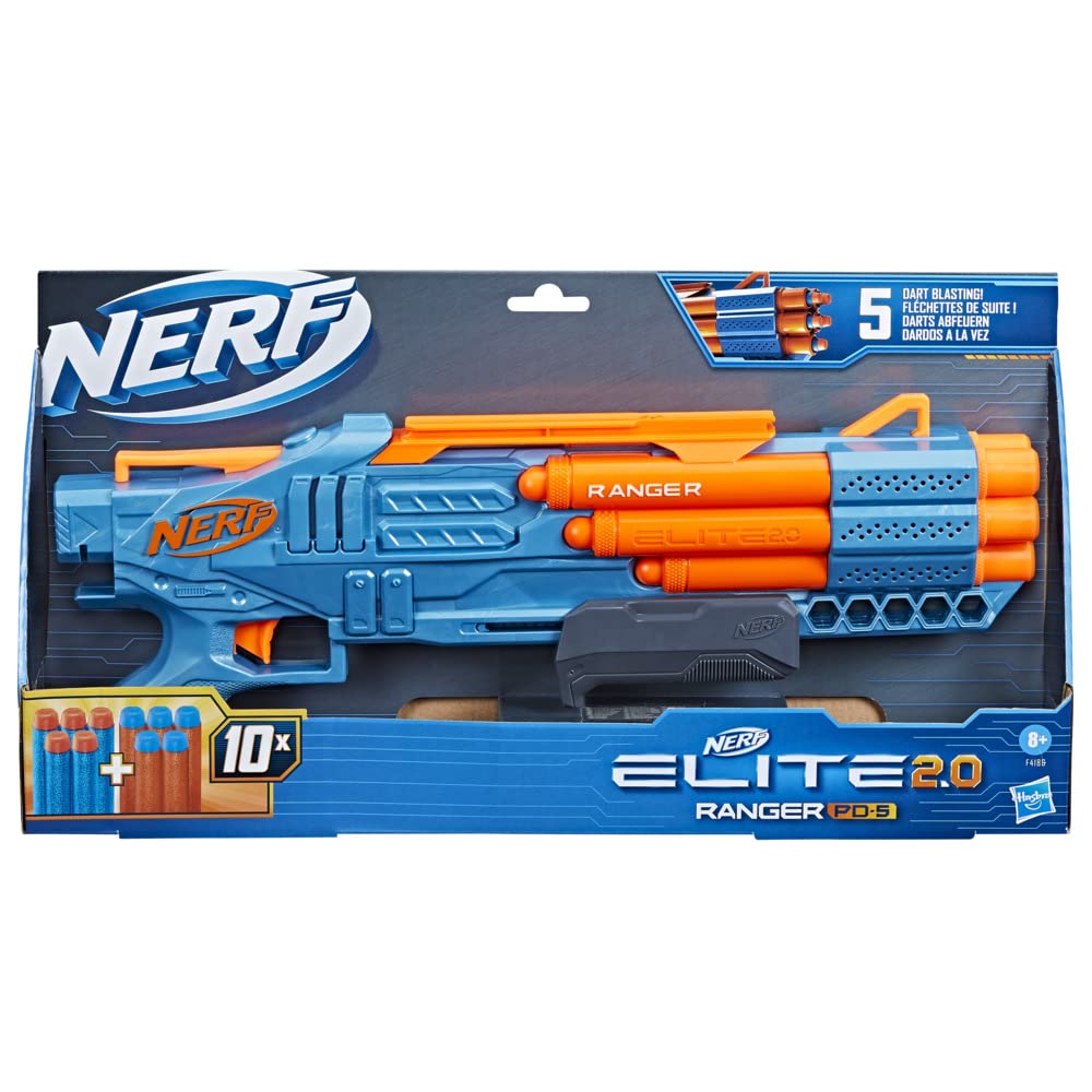 Hasbro Nerf Elite 2.0 Ranger PD-5 Toy Dart Blaster with 5 Barrels & 10 Elite Darts - Outdoor Games, Target Practice, Backyard Battles for Kids & Teens