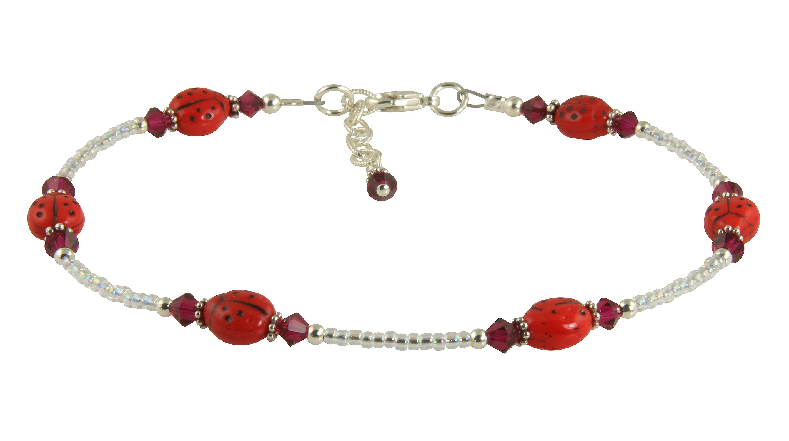 Ruby Red Ladybug Beaded Anklet - Elegant Handmade Ankle Bracelet for Women | Perfect for Summer, Beach, Boho Fashion & Gift Giving