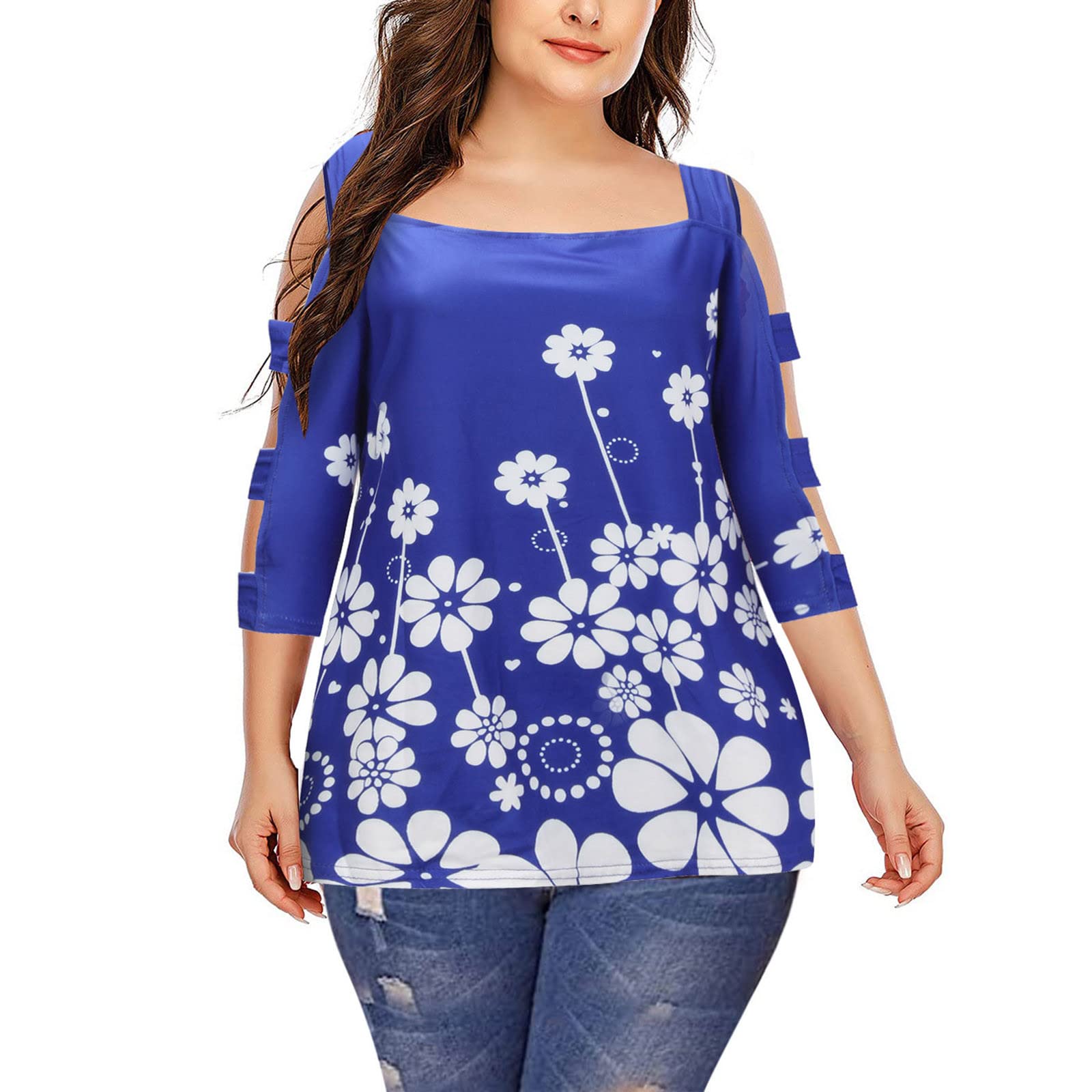 Plus Size Cold Shoulder Blouse - Sexy 3/4 Sleeve Tops for Summer | Casual & Trendy