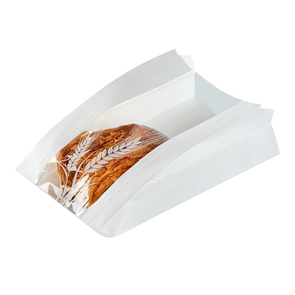 Greaseproof White Paper Bread Bags - Micro Perforated, Wheat Pattern (4.5