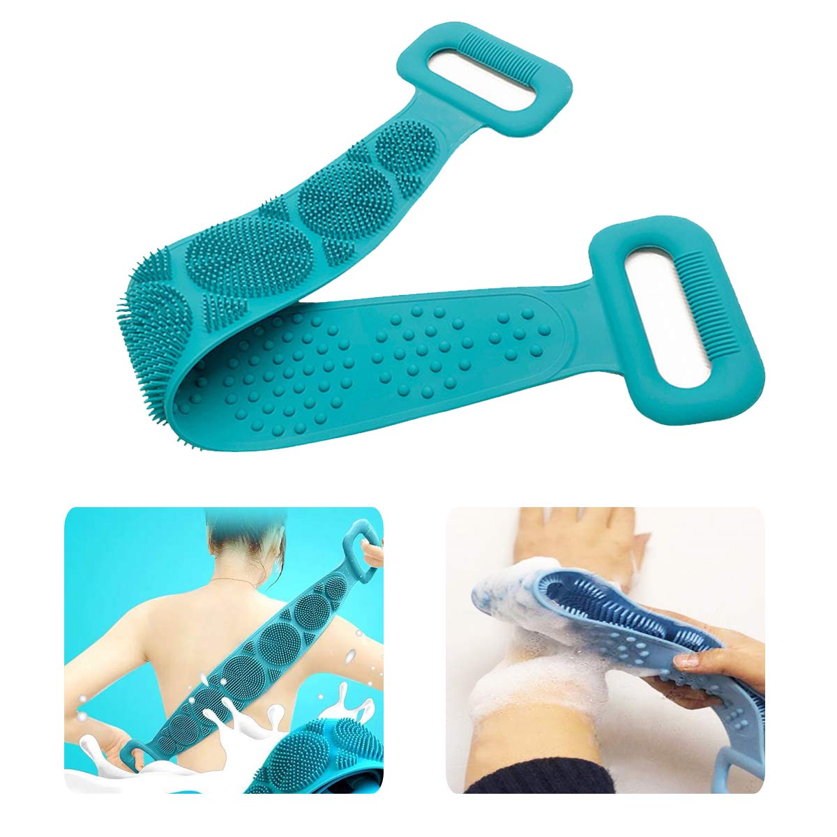 Lukciplus Silicone Back Scrubber - Exfoliating Shower Brush for Women & Men | Eco-Friendly Bath Body Scrub Belt | Gentle Skin Cleansing & Dead Skin Removal | Perfect for Spa, Shower & Travel (Green)