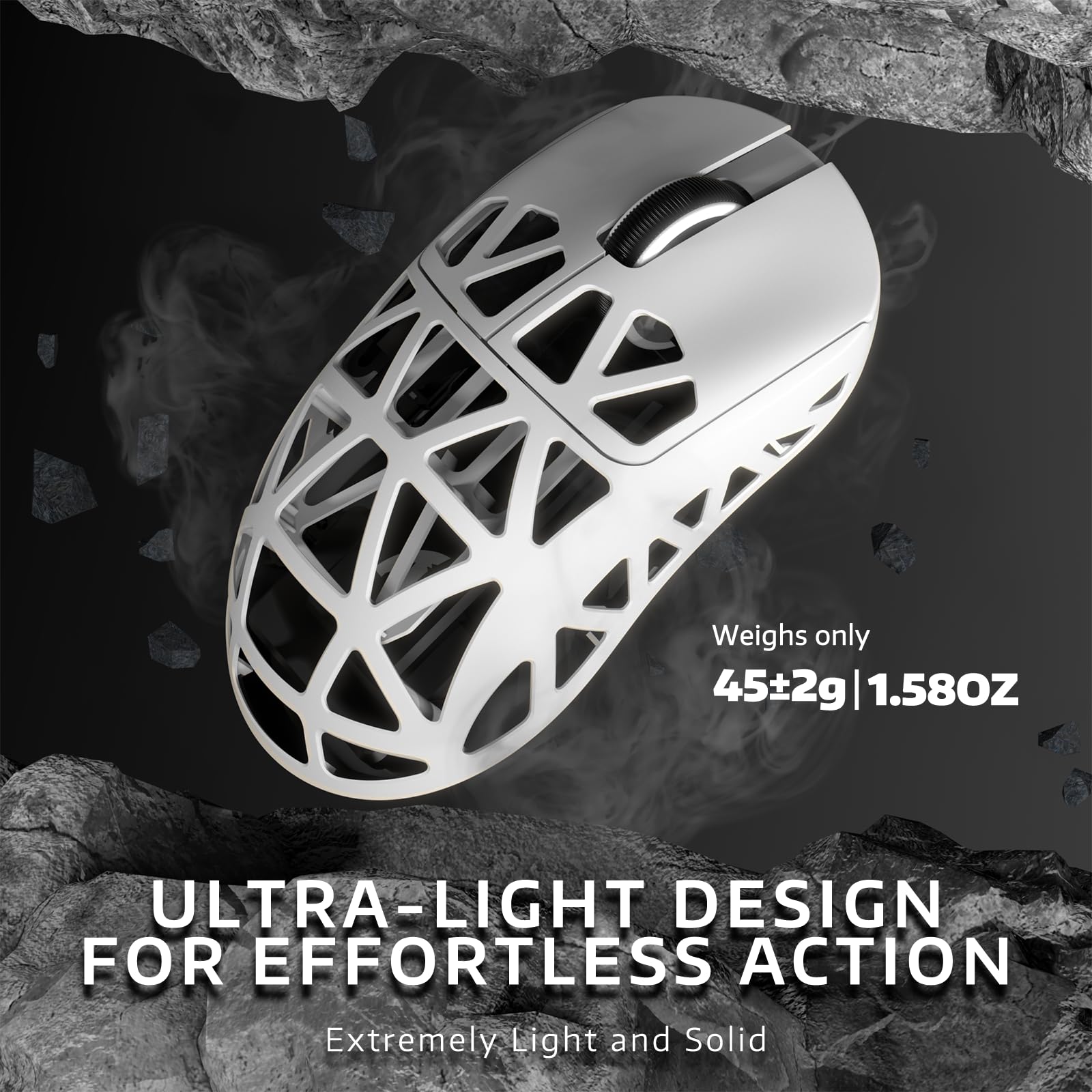Attack Shark R2PRO 45g Ultra-Light Magnesium Alloy Gaming Mouse - PAW3950 Sensor, 42000DPI, 8000Hz Wireless, Tri-Mode (2.4G/Bluetooth/Wired), Programmable Buttons, Coiled Cable - Compatible with PC/Mac (White) - Perfect for Esports, FPS, MOBA & Office Work