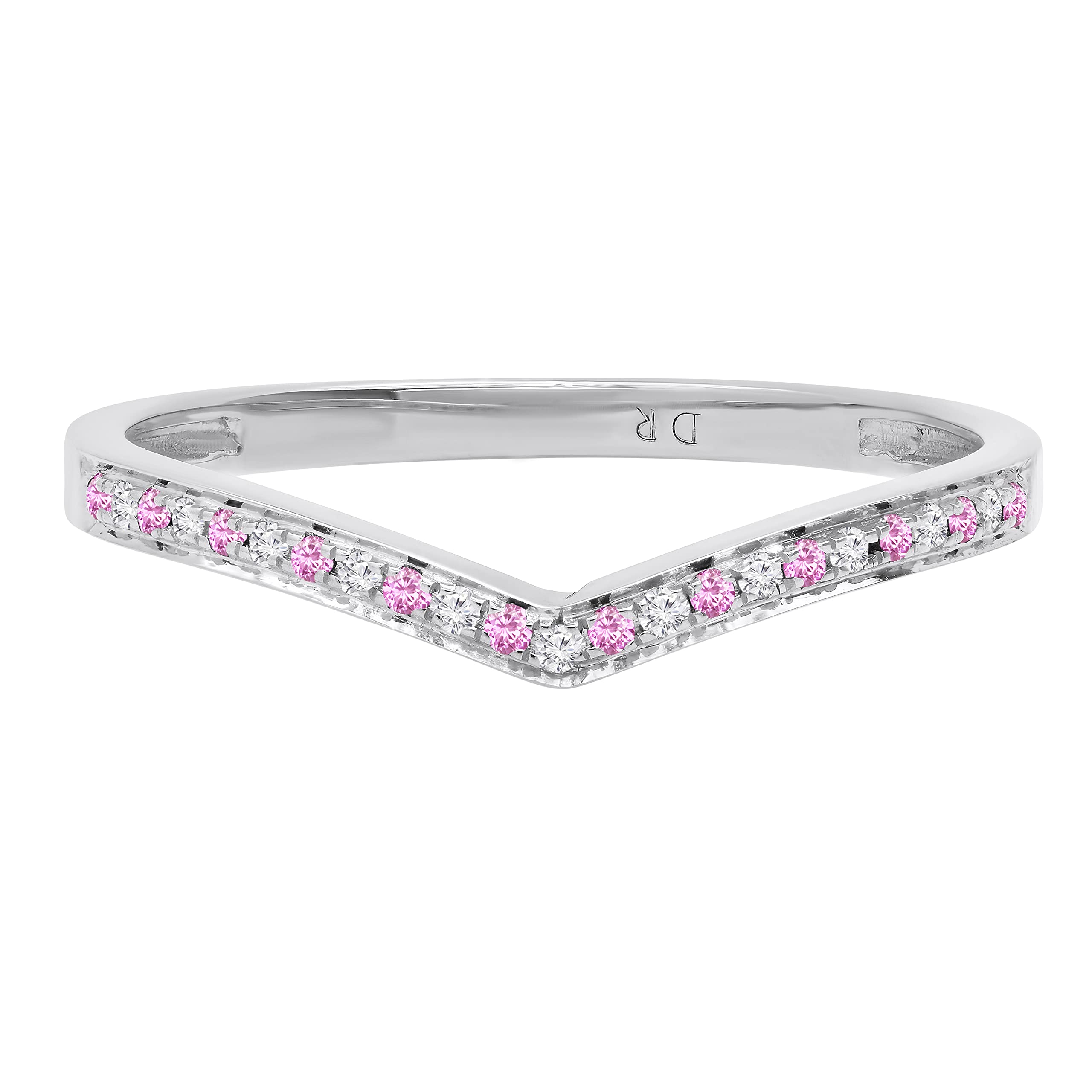 Dazzlingrock 10K White Gold Round Gemstone & Diamond Women's Wedding Band - Chevron Bridal Ring for Anniversary, Engagement, and Special Occasions