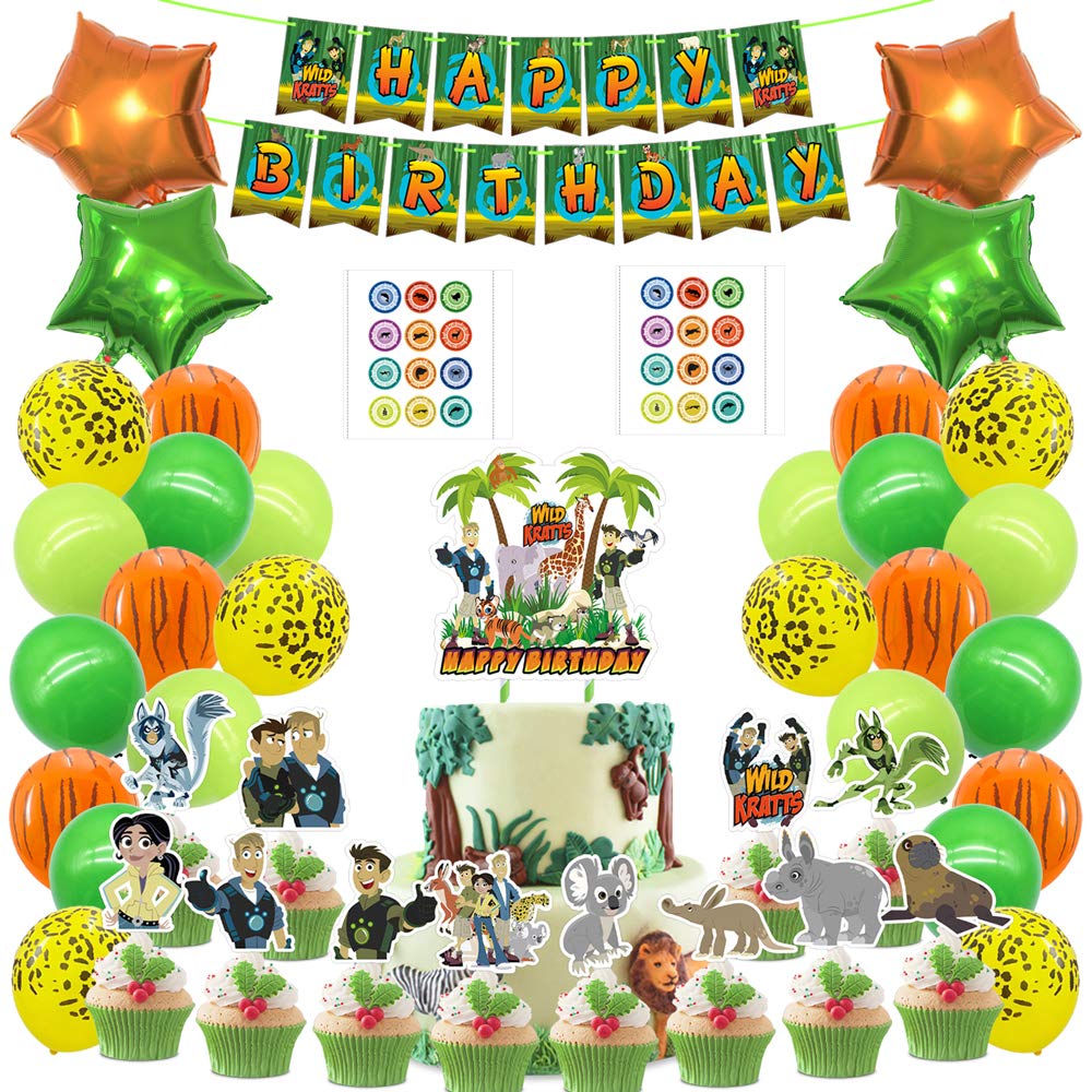 Wild Brothers Party Pack - Cake Toppers, Cupcake Decorations, Balloons, Stickers & Banner for Birthday Celebrations | Perfect for Kids' Parties, Themed Events & Animal-Themed Decorations