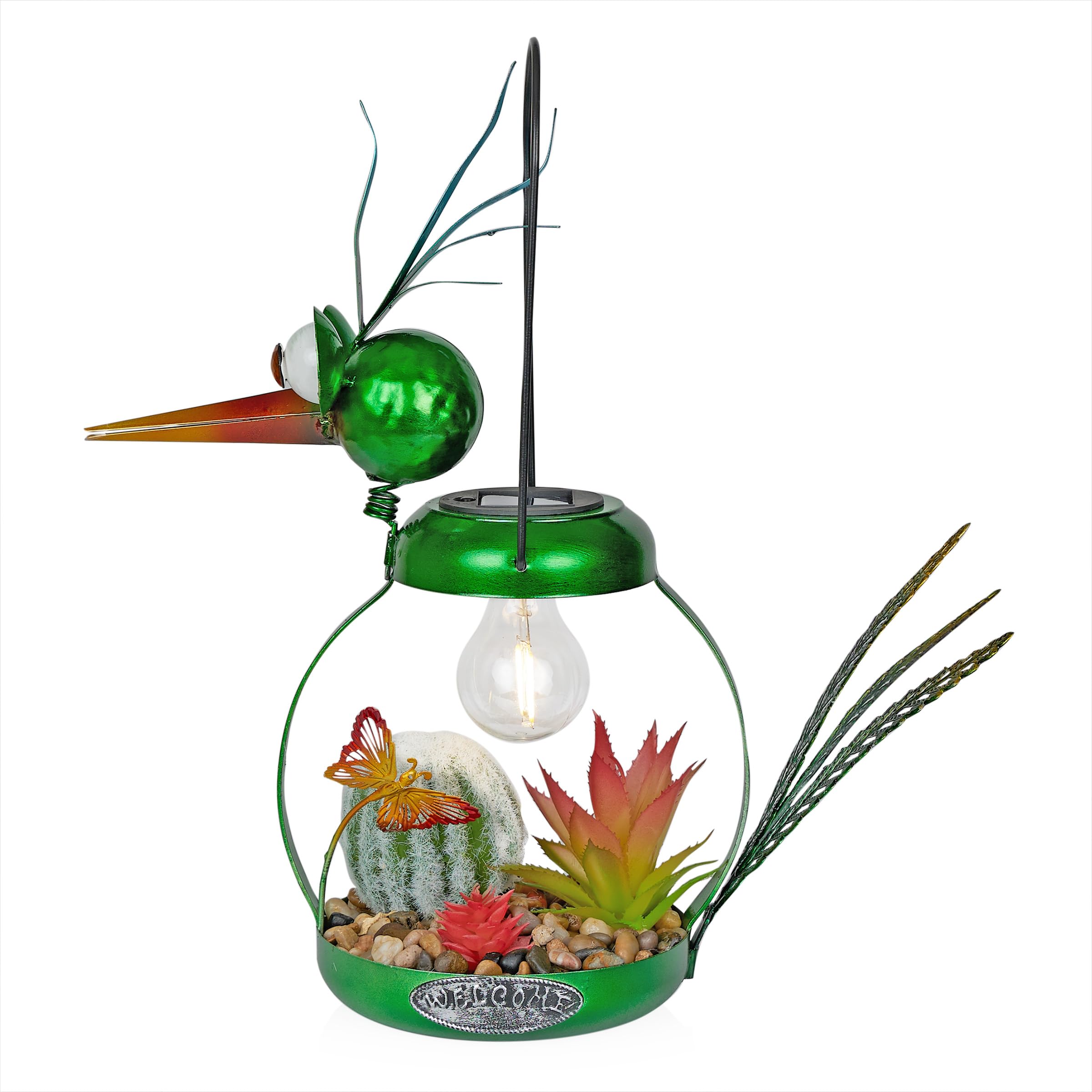 Alpine Corporation Solar-Powered Metal Heron Garden Statue with LED Light - 16 Inch Green Outdoor Decor for Patio, Yard & Garden | Solar Patio Decor, Weather-Resistant Landscape Art