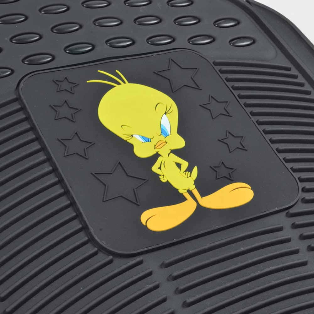 BDK Warner Bros Looney Tunes Tweety Bird All-Weather Universal Fit Car Floor Mats - Heavy Duty Rubber Non-Slip 3-Piece Set for Front Seats | Durable Car Accessories for SUVs, Sedans & Trucks | Perfect for Road Trips, Daily Commute & Winter Protection