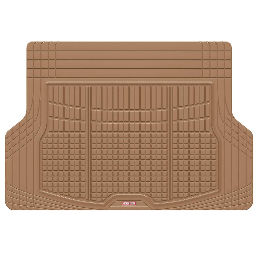 Motor Trend FlexTough Beige All-Weather Floor Mats & Cargo Liner Set - Heavy Duty Rubber Car Mats for SUV, Van, Sedan - Front & Rear Seat Protection + Trunk Mat - Perfect for Daily Commute, Road Trips & Family Travel