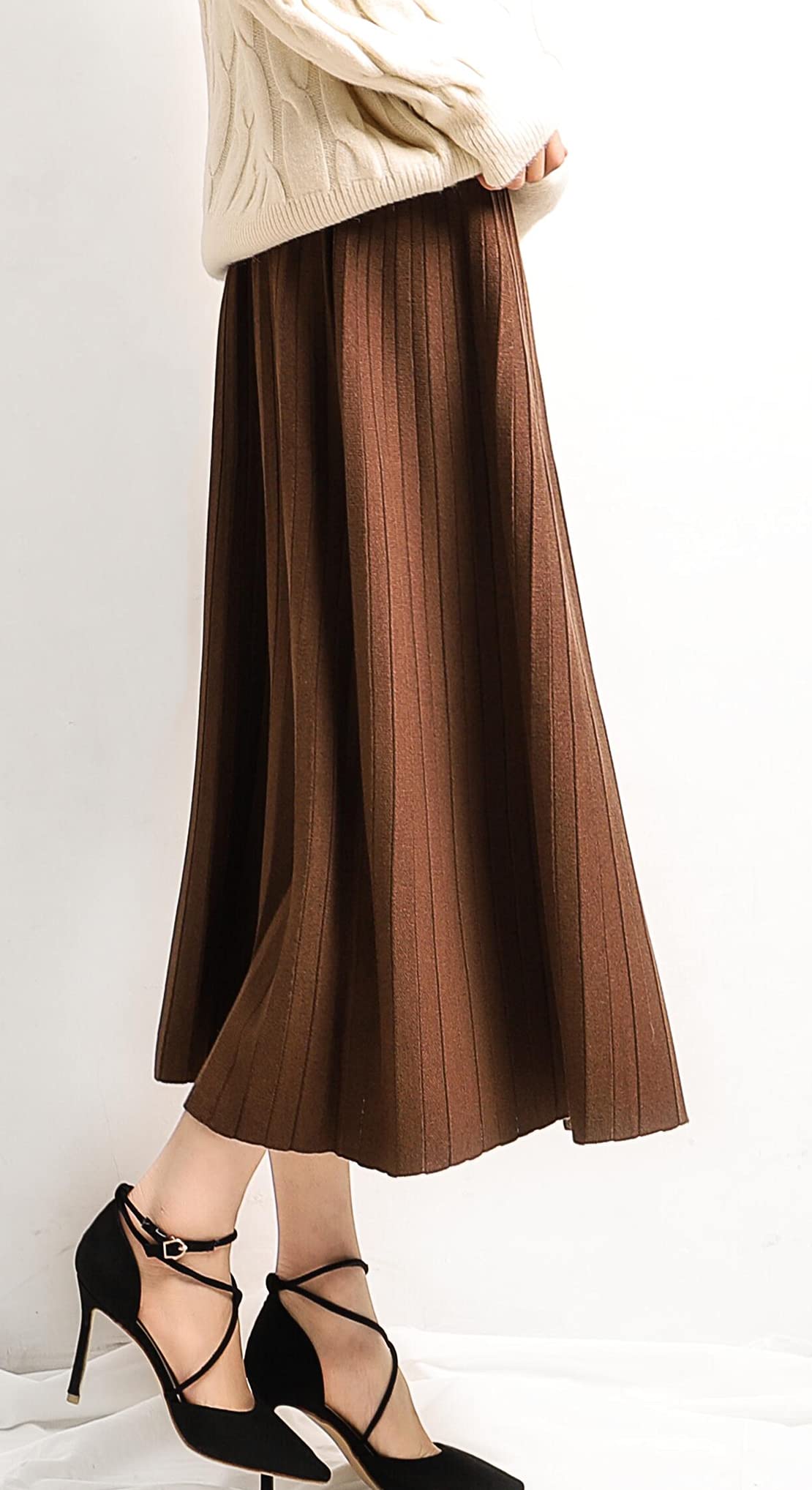 Loveimgs Women's High Waist Ribbed Knit Sweater Skirt - Stretchy A-Line Reversible Long Sweat-Skirt for Casual Wear, Work & Date Night Outfits