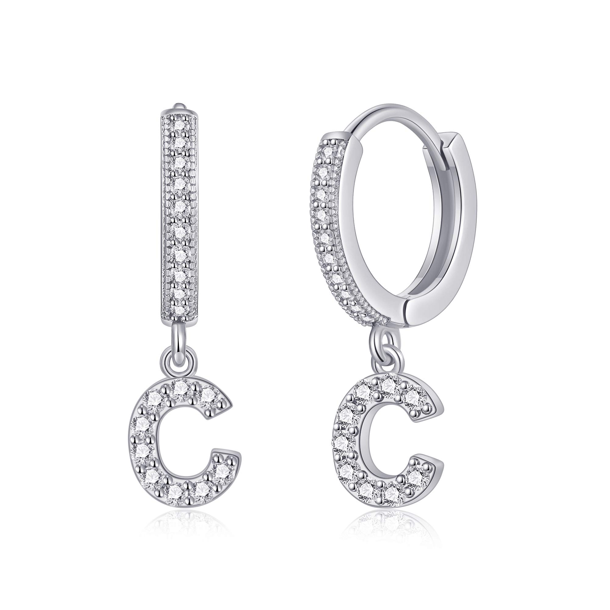 SANNYRA Initial Hoop Earrings for Women - 14K Gold, Silver & Rose Gold Plated CZ Letter Stud Earrings | Hypoallergenic, Dainty Jewelry Gift for Her | Perfect for Everyday Wear, Date Nights & Special Occasions