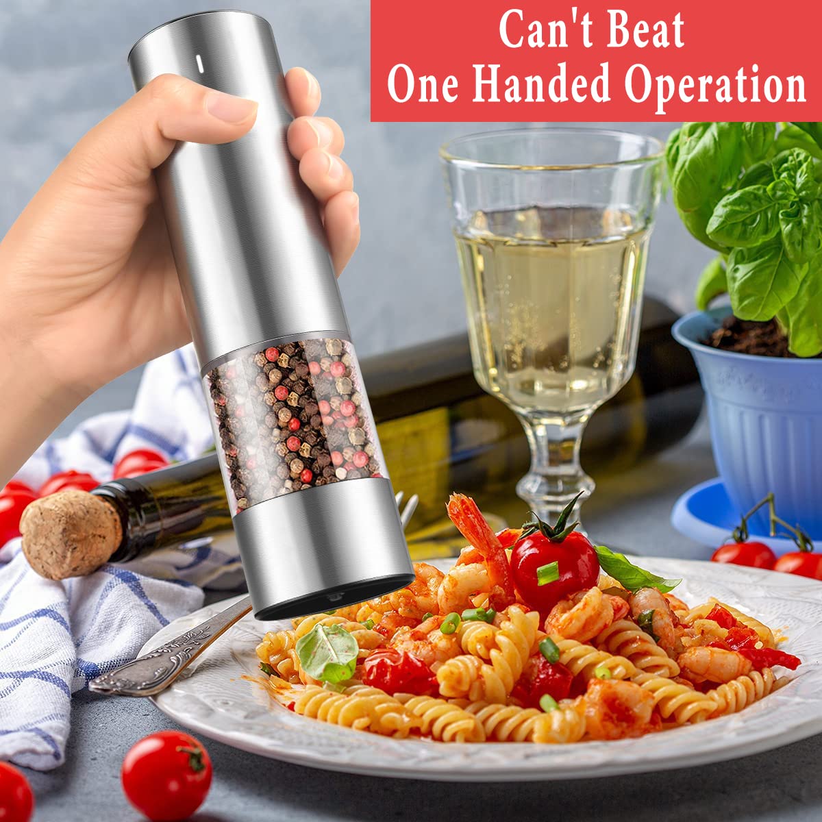 Premium Rechargeable Electric Salt and Pepper Grinder Set - Adjustable Coarseness, LED Light - Modern Kitchen Gadget for Cooking, Dining & Gifting - Black Peppercorn & Sea Salt Mill with Refillable Design