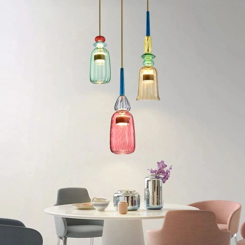 Vibrant Glass LED Pendant Lighting Fixtures - Modern Hanging Lights for Kitchen Island, Dining Room & Bedroom Decor - Energy Efficient Ambient Lighting Solution