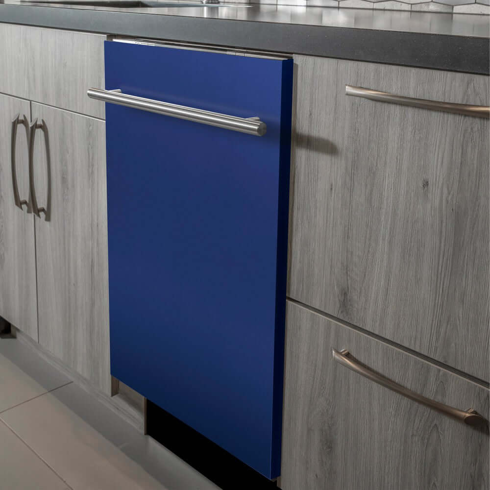 ZLINE 24 Inch Built-In Dishwasher with Blue Matte Finish, Stainless Steel Tub & Modern Handle - Ultra Quiet 52dBa - Perfect for Modern Kitchens & Small Spaces