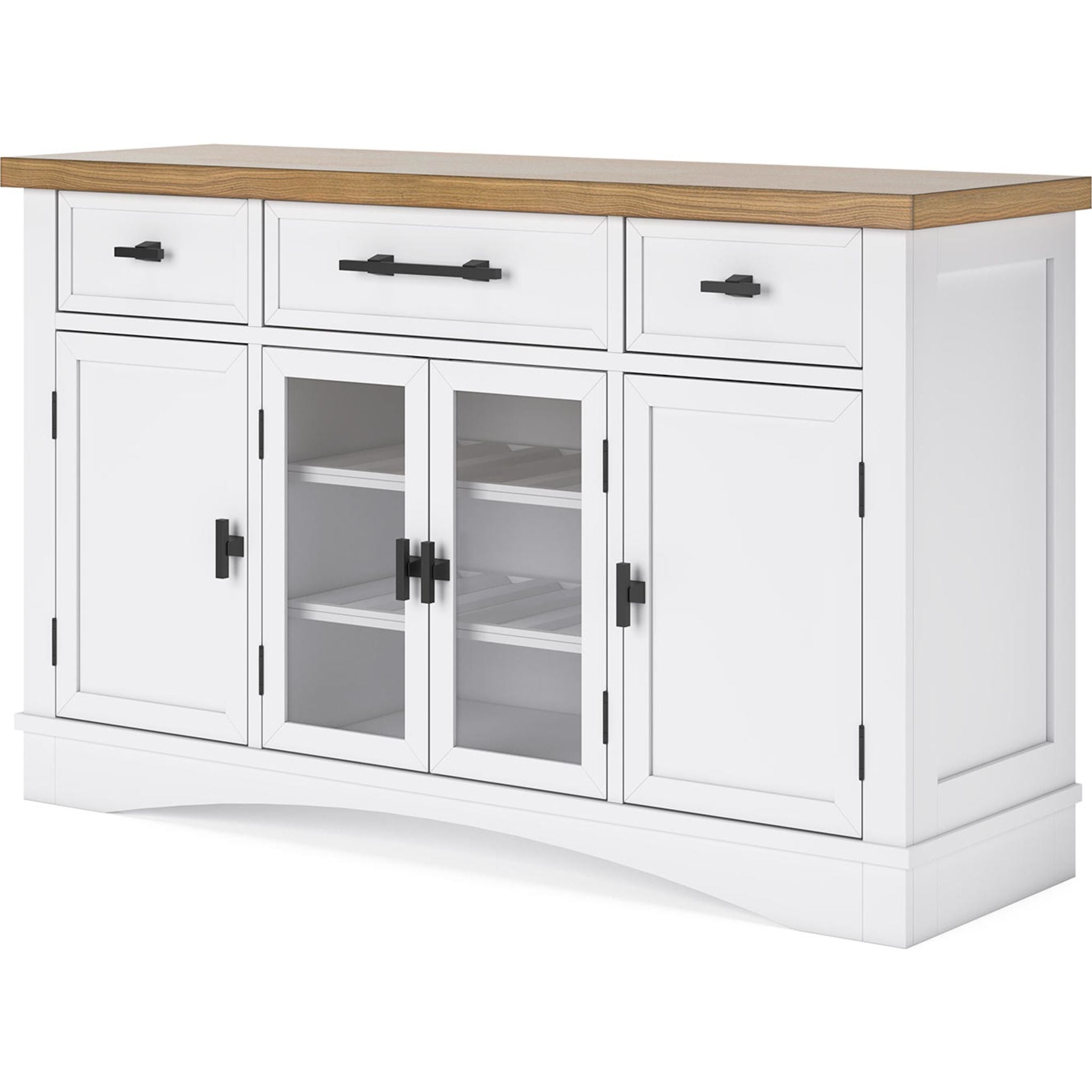 Ashbryn Dining Server Buffet Sideboard - White & Natural Wood Finish (D844-60) - Perfect for Dining Room Storage & Serving
