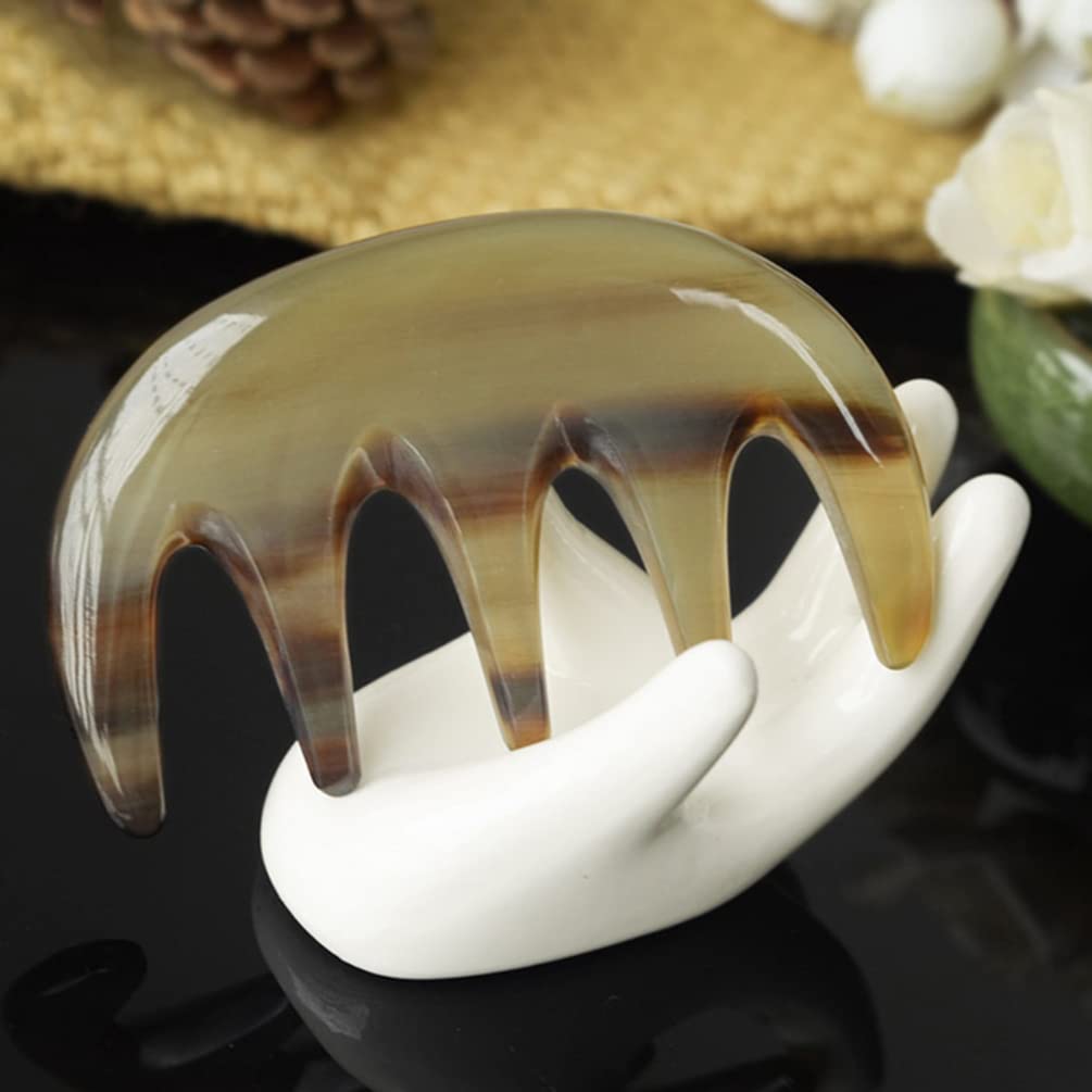 Lurrose Handmade Ox Horn Wide Tooth Comb - Anti-Static Hair Grooming Tool for Women & Men - Natural Hair Detangler for Wet/Dry Hair - Perfect for Home, Travel & Salon Use (5-Tooth Thin Comb)