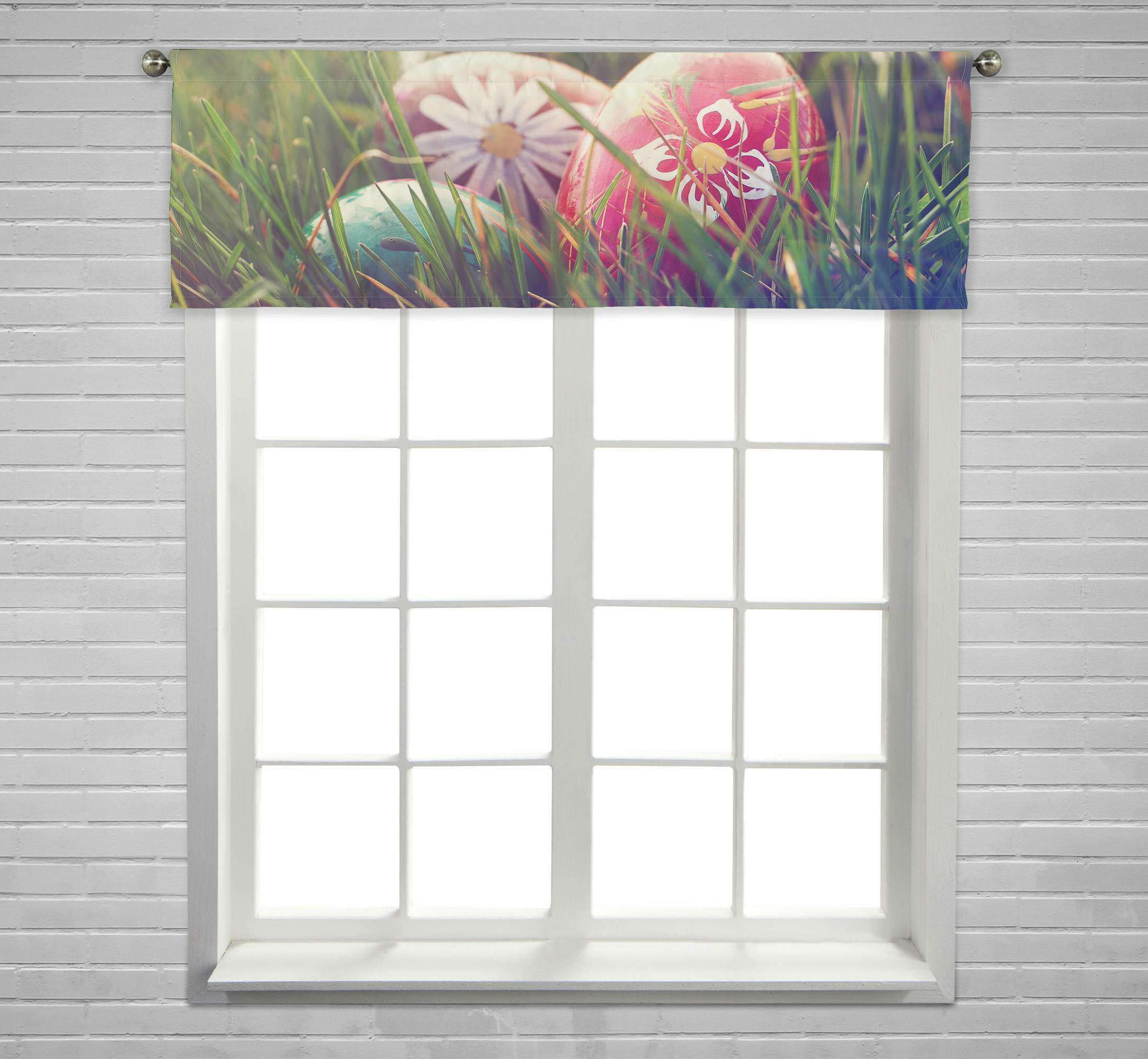 Easter Eggs and Daisies Window Curtain Valance - 54x18 Inch Rod Pocket Spring Decor for Living Room, Bedroom, Kitchen