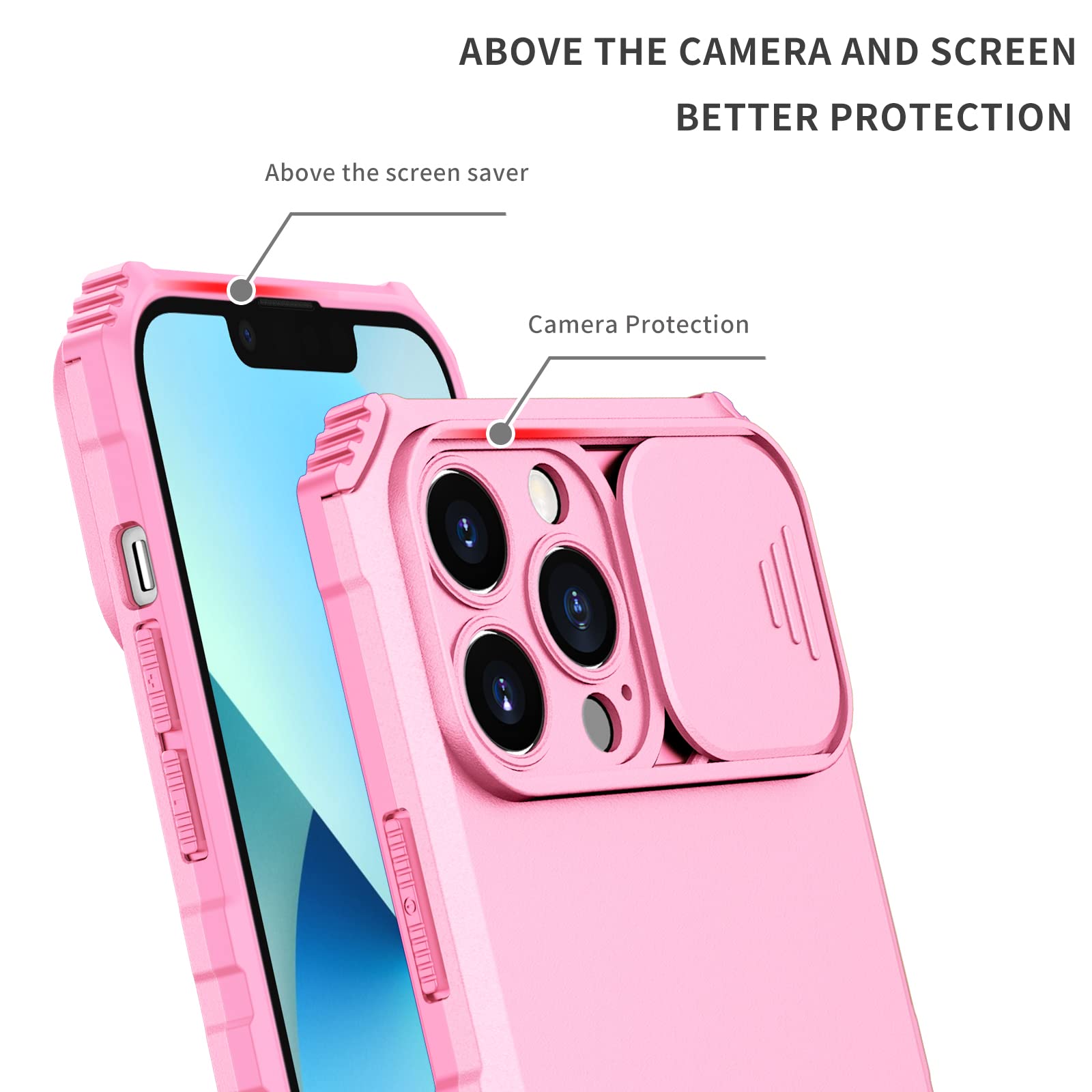 ASUWISH iPhone 13 Pro Max Case (2021) 6.7 Inch - Slim Protective Phone Cover with Built-in Screen Protector, Slide Camera Cover & Kickstand | Compatible with iPhone 13 Pro Max 5G - Perfect for Women & Men (Pink) | Ideal for Everyday Protection, Work & Travel