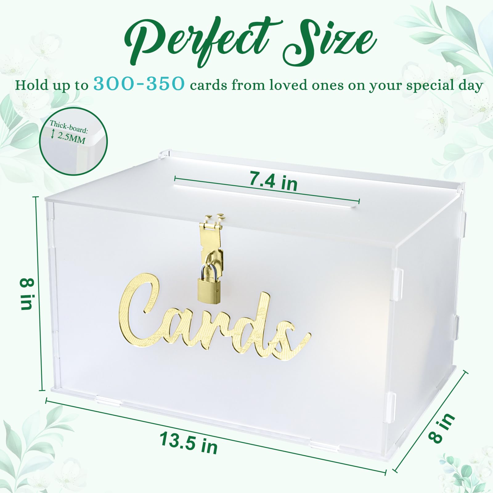 Frosted Acrylic Wedding Card Box with Lock - Large Gift Card Holder for Wedding Reception, Graduation, Baby Shower & Birthday Parties - Money Envelope Box with Slot & String Lights - Elegant Event Decorations for Special Occasions