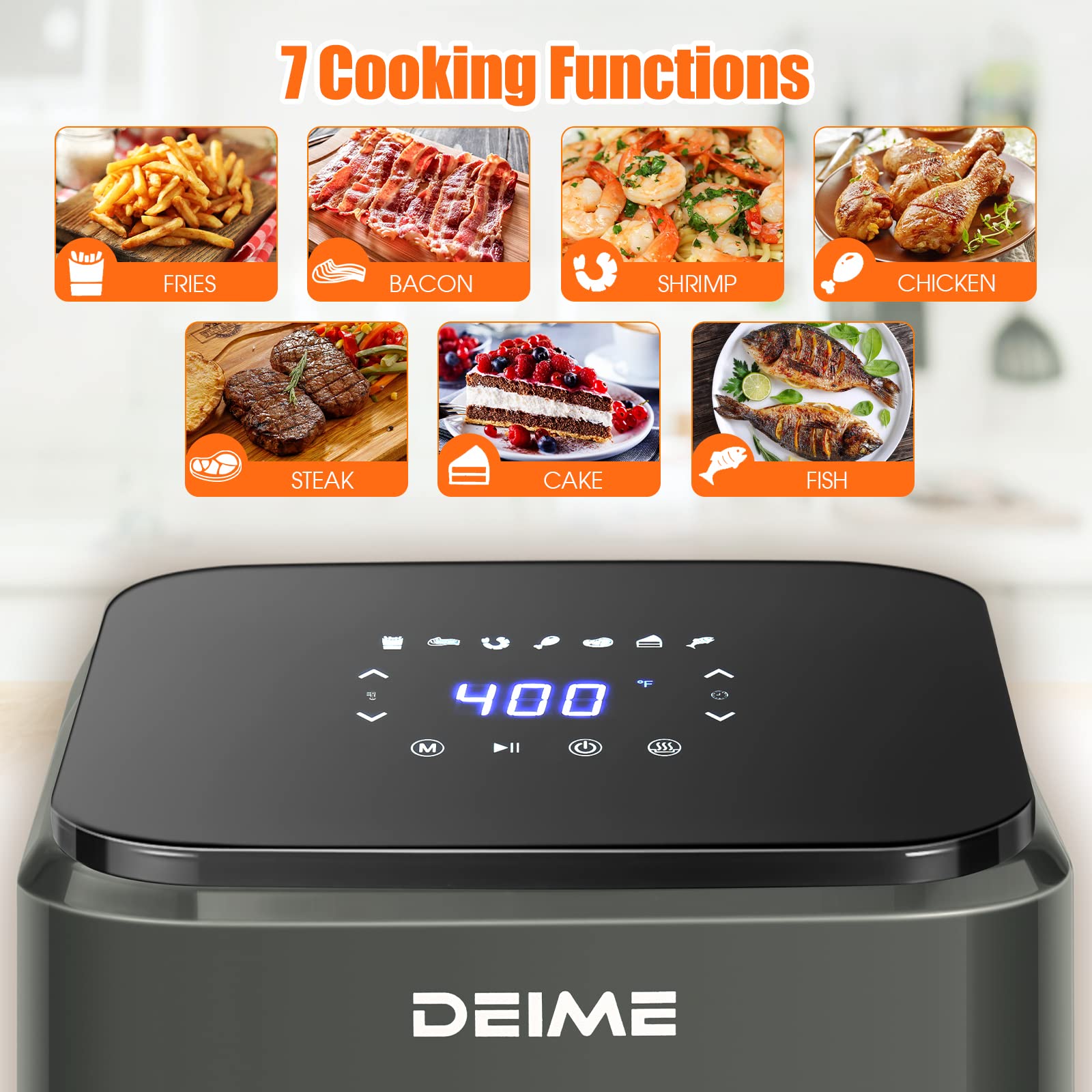 DEIME 4.2 QT Air Fryer - 1200W Oil-Free Healthy Cooker with Digital LCD Touch Screen, 7 Presets, Non-Stick Basket & Viewing Window - Perfect for Small Kitchens, Quick Meals & Healthy Cooking (Gray)
