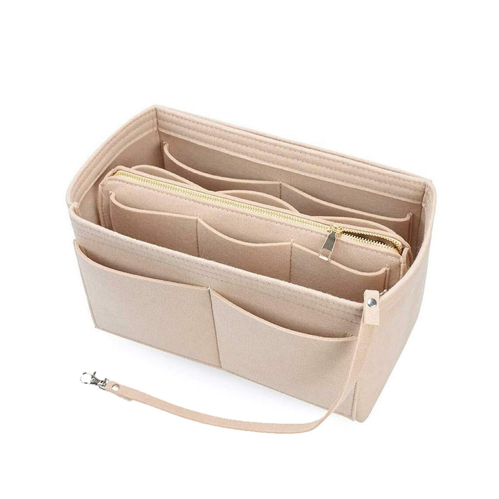 LICGB Large Beige Felt Purse Insert Organizer - Portable Cosmetic & Makeup Bag Organizer for Handbags, Totes & Various Bags | Perfect for Travel, Work & Daily Essentials Storage