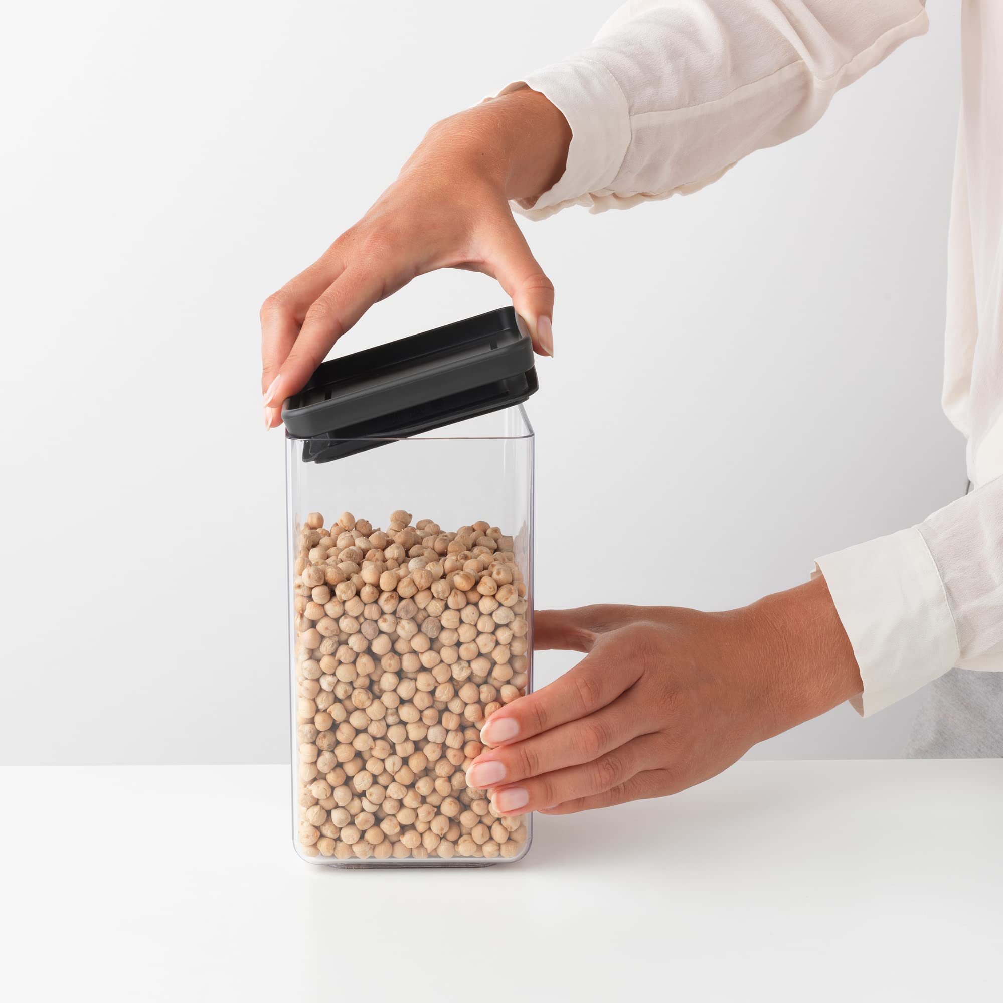 Brabantia Tasty+ 6-Piece Stackable Food Storage Containers Set - BPA-Free Airtight Kitchen Canisters (Dark Gray, 2 x 0.18/0.4/0.66 Gallon) with Silicone Seal Lids - Perfect for Pantry Organization, Flour Sugar Coffee Tea Storage & Space-Saving Kitchen Solutions