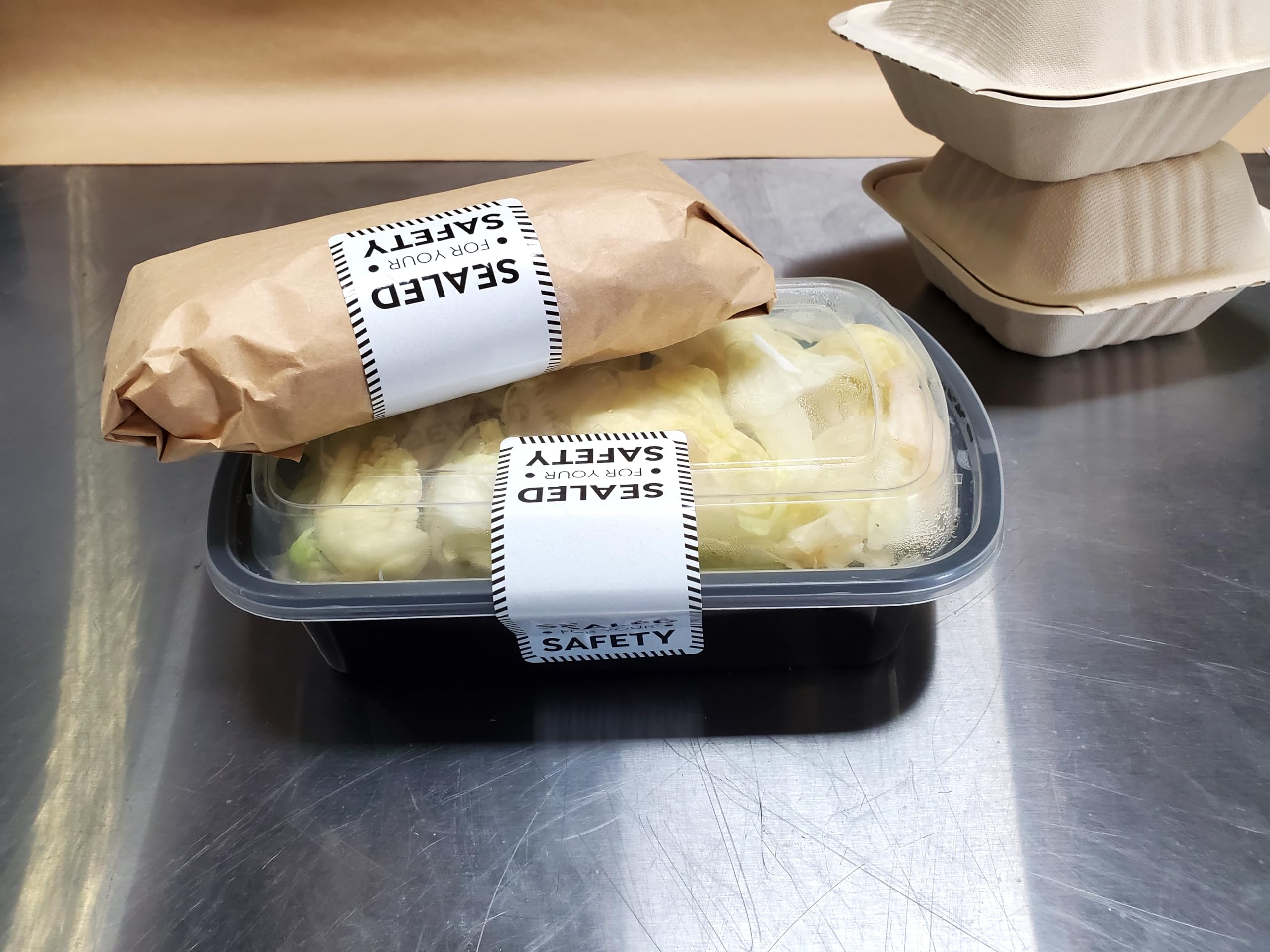 Tamper Evident Food Safety Labels - 500 Count Roll, Black & White for Restaurant, Catering & Retail Use | Secure Sealing for Food Containers & Packaging
