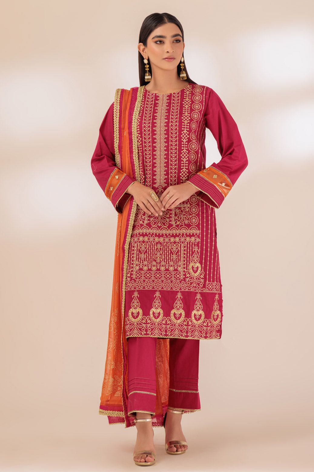 Stylish Cambric Pink 3 Piece Suit Set for Women - Formal Office Wear & Special Occasion Outfit | Bonanza