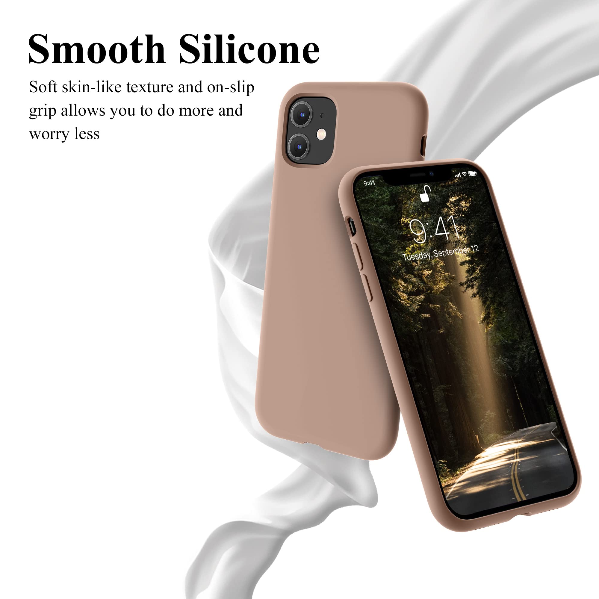 OTOFLY Ultra Slim Liquid Silicone Case for iPhone 11 - Shockproof & Anti-Scratch Full Body Protection Cover (Light Brown) | Perfect for Daily Use, Travel & Outdoor Activities