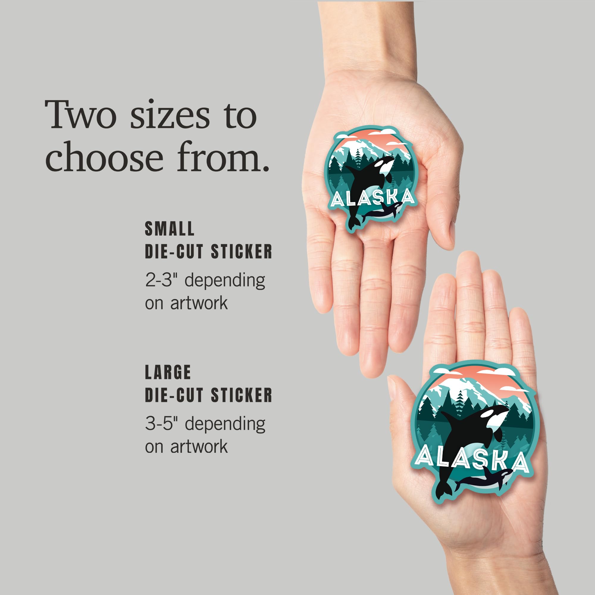 Custom Die Cut Stickers of Alaska Orca Whale and Calf - Waterproof Vinyl Decals 1 to 3 inches - Perfect for Cars, Laptops, Water Bottles & Coolers - Great for Outdoor Adventures, Marine Enthusiasts & Travel Lovers
