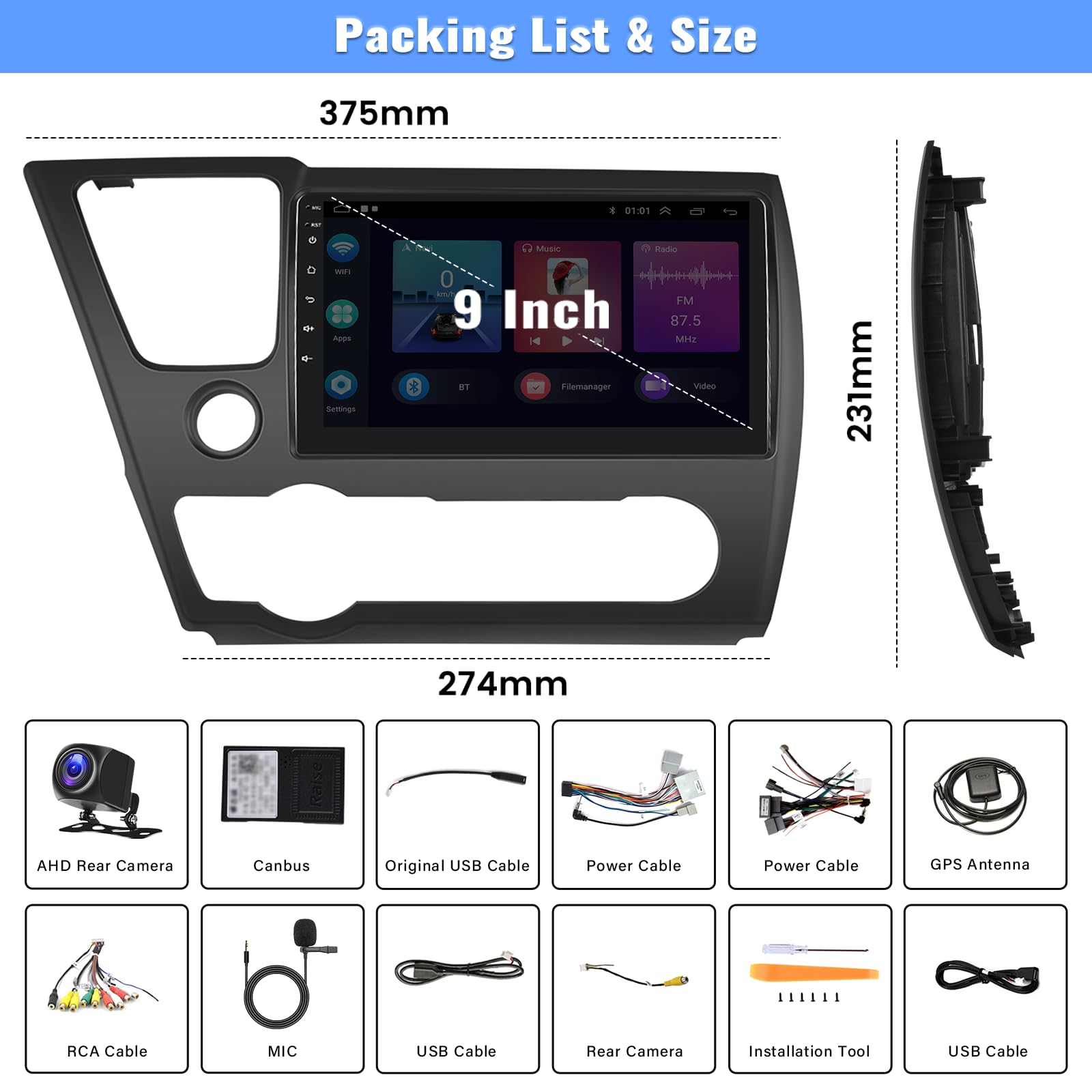 2GB RAM 64GB ROM Android 13 Car Stereo for Honda Civic 2013-2017 | 9