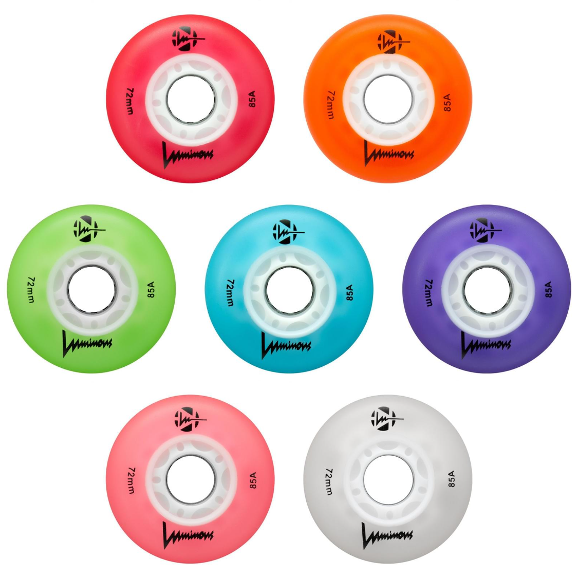 Luminous LED Inline Wheels 72mm 85A 4 Pack - Glow in The Dark Skate Wheels for Night Skating, Roller Derby & Outdoor Sports