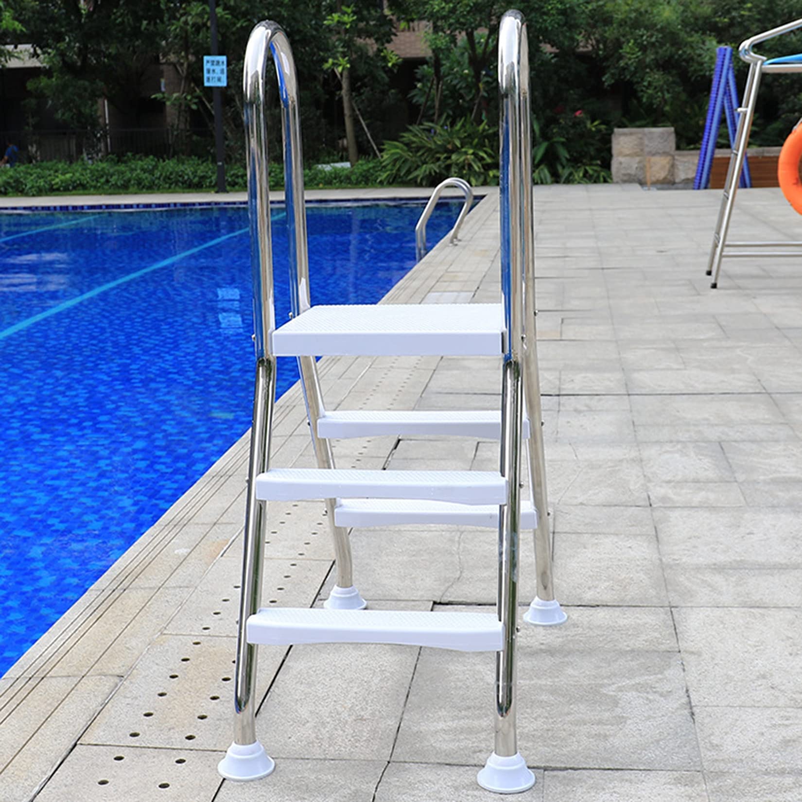 304 Stainless Steel Above Ground Pool Ladder - 500 lb Weight Capacity, Double-Sided Entry Steps with 2+2 Handrails (H33) - Durable Swimming Pool Access Ladder for Inground/Above Ground Pools, Backyard, Deck or Spa Use