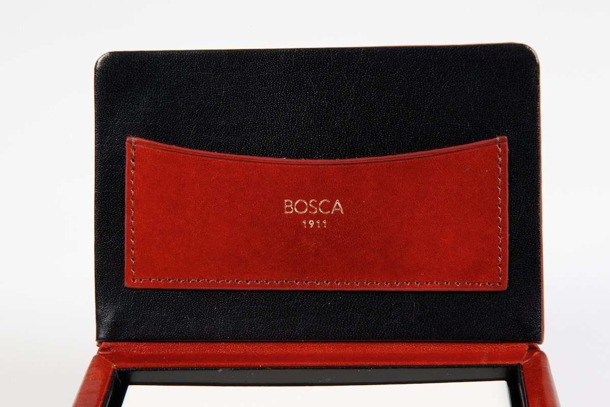 Bosca Old Leather Flip Top Memo Box - Vintage Amber Leather Stationery Organizer for Home & Office Desk | Perfect for Notes, Cards & Keepsakes