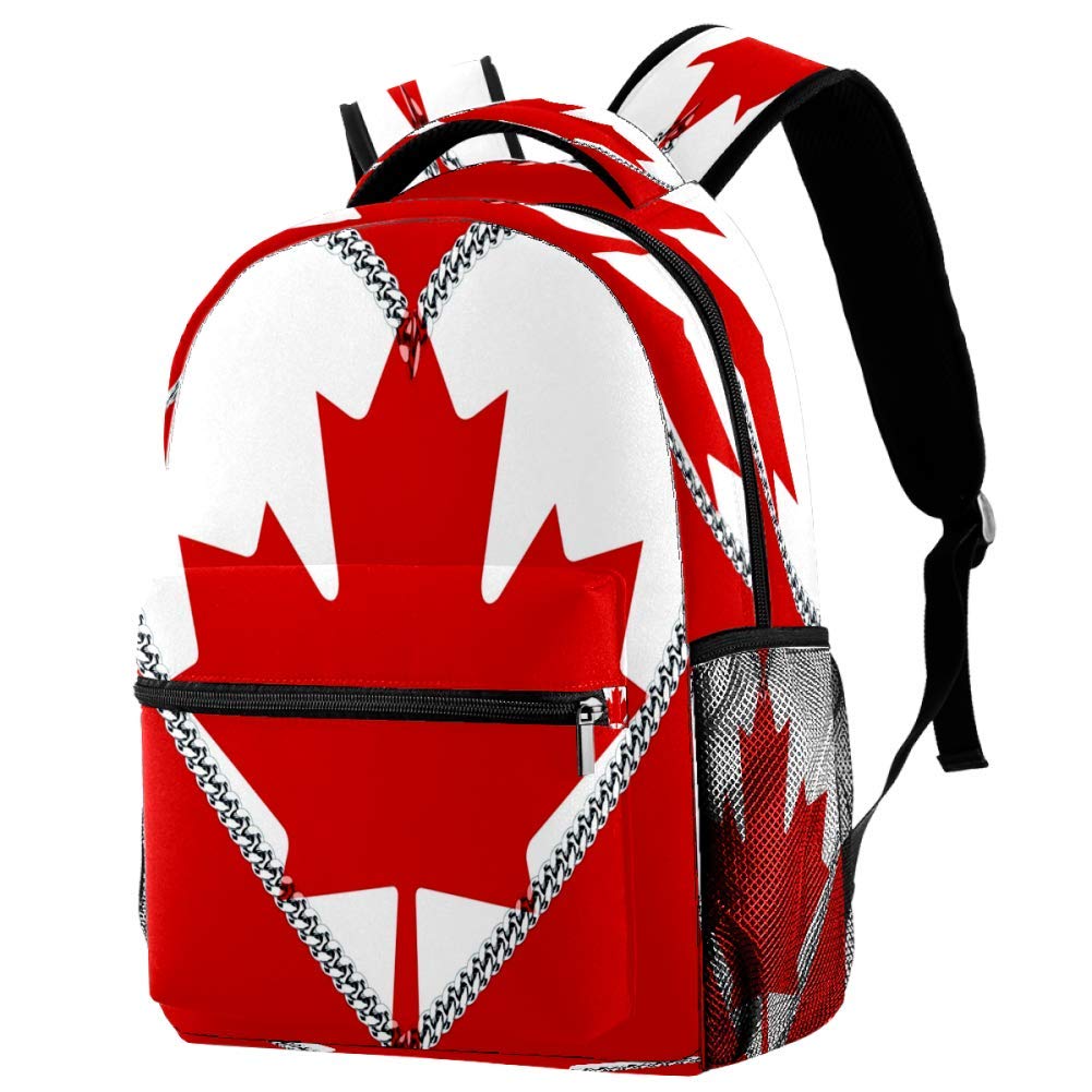 Canada Maple Leaf Heart Red Backpack - Stylish School Book Bag & Lightweight Travel Daypack for Students, Hiking & Outdoor Adventures