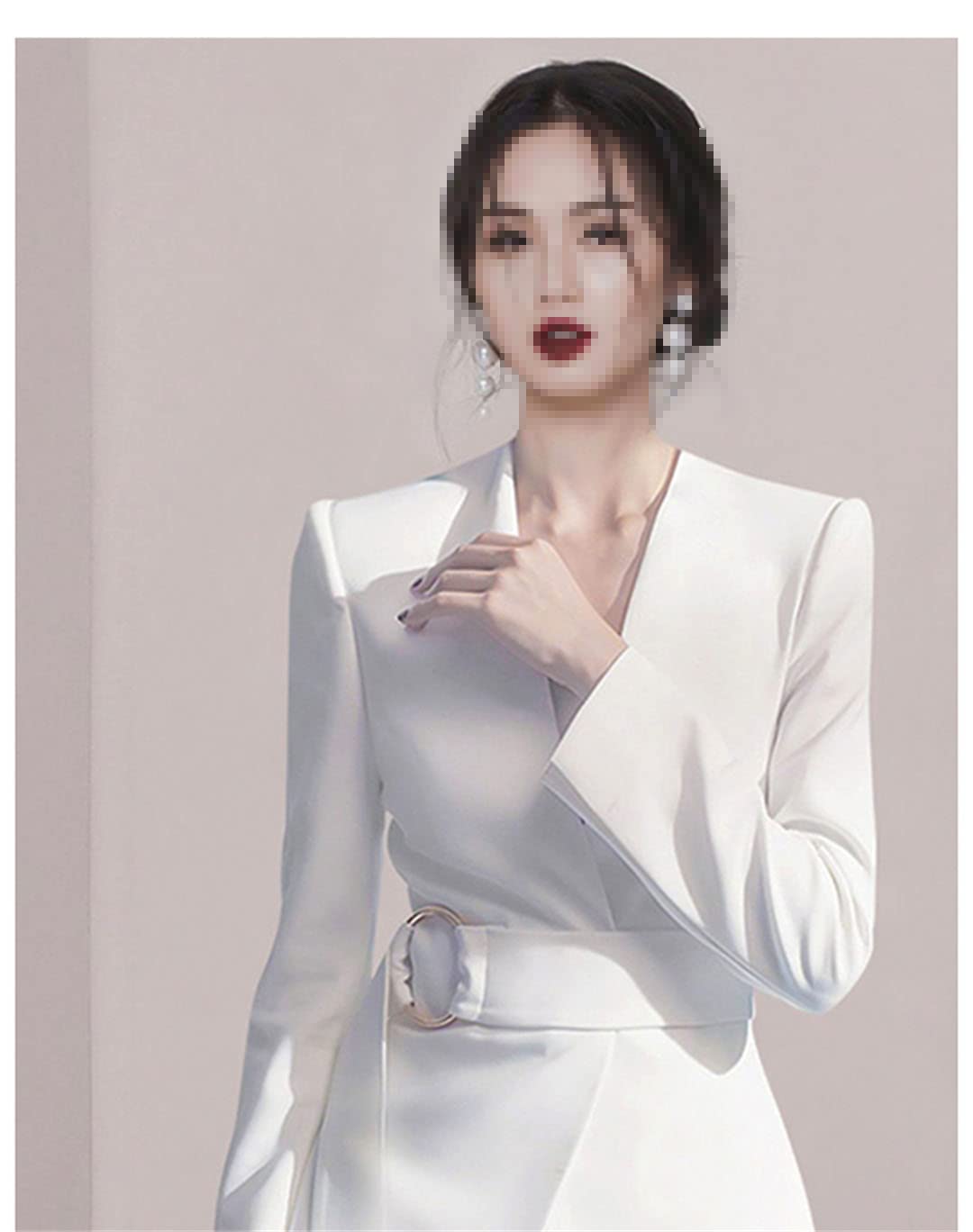 Women's Asymmetrical Blazer Dress with Belt - Long Sleeve Suit Jacket & Skirt 2-Piece Set for Fall/Winter Office Wear, Business Casual Outfits, and Special Occasions