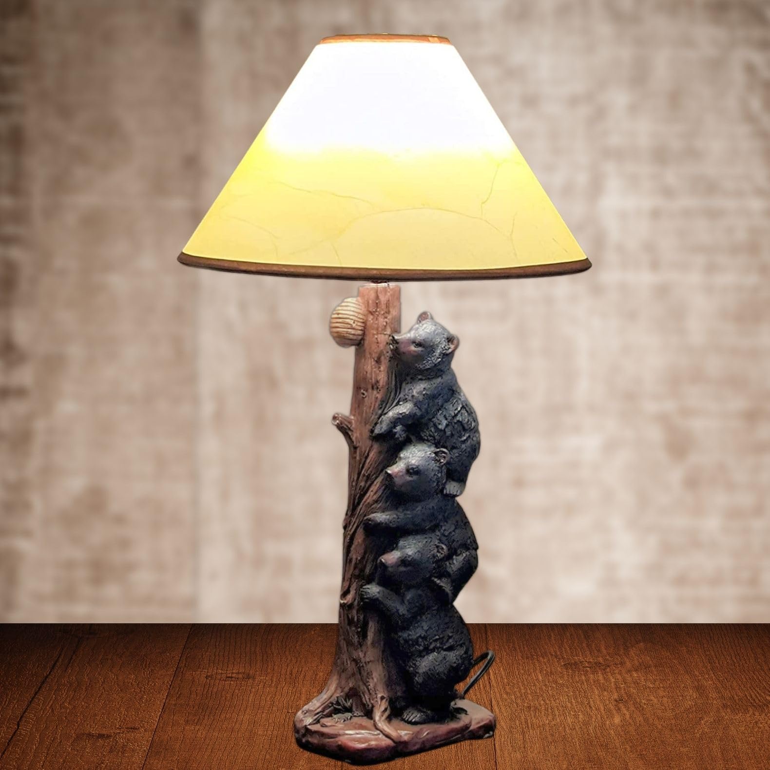 Black Bear Table Lamp - 3 Stacking Bears on Tree Design, Night Light for Bedroom, Nursery & Office Decor | Honey-Themed Kids Room Lighting