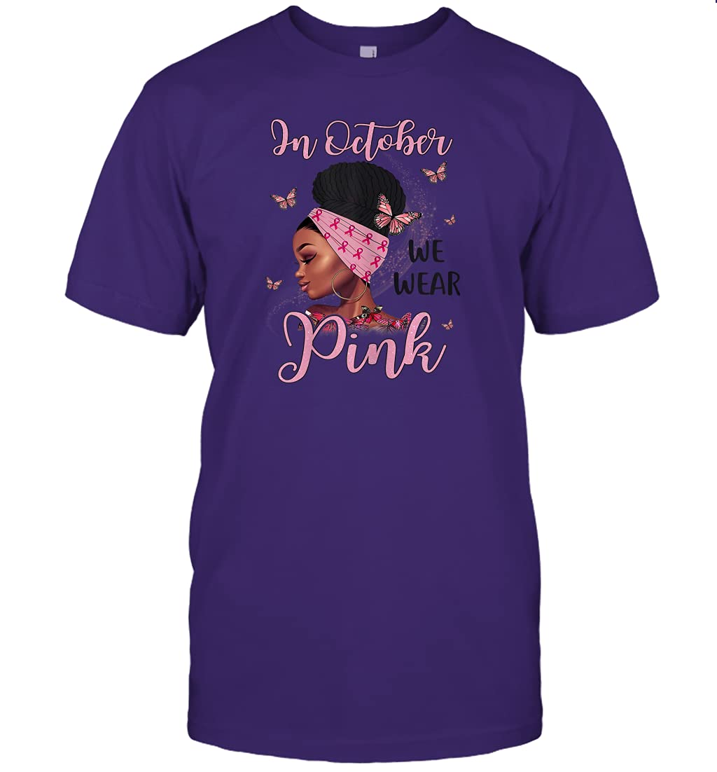 Black Women's Pink Ribbon Breast Cancer Awareness V-Neck T-Shirt - October Unisex Tee for Women - Support Survivors & Raise Awareness