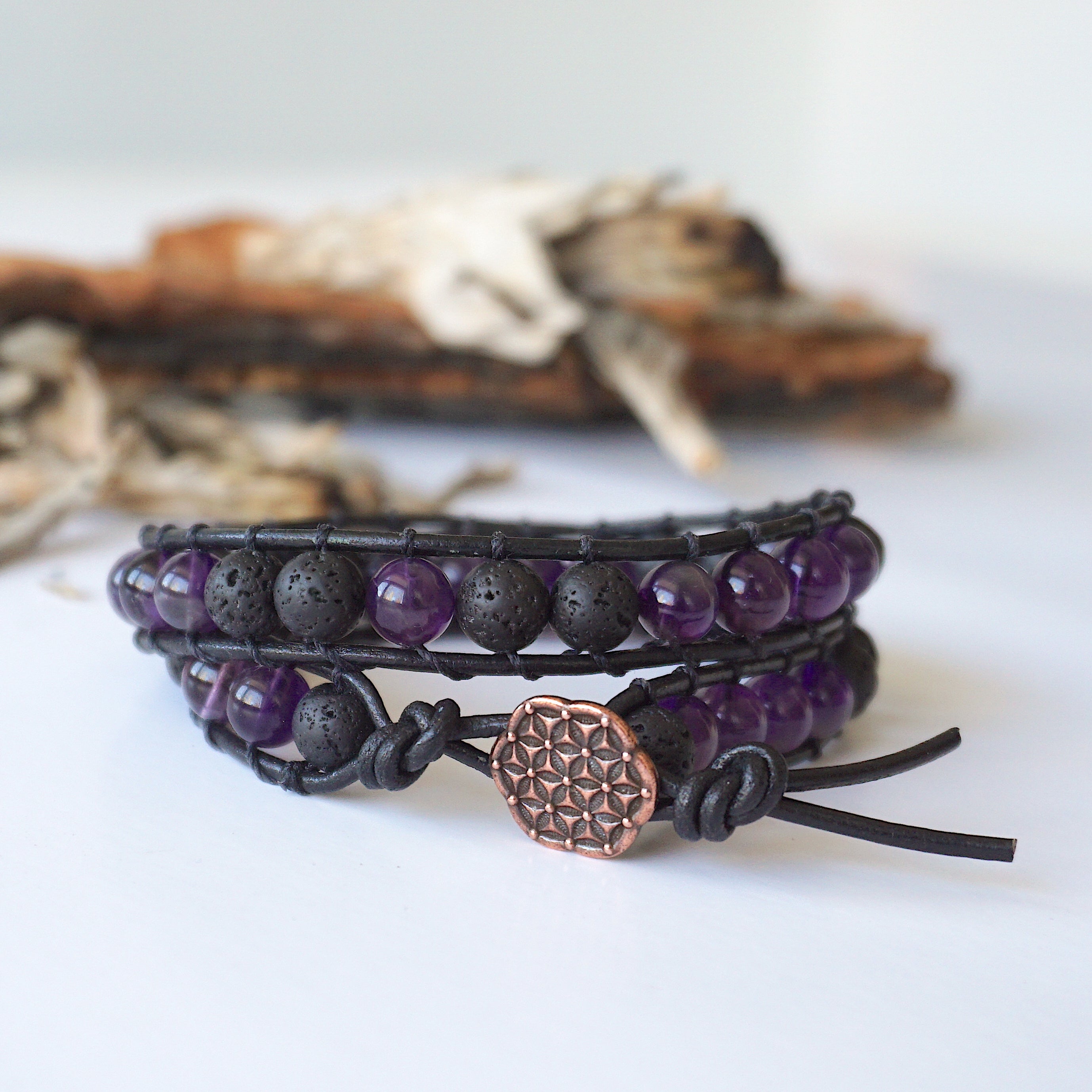 Natural Amethyst Wrap Bracelet for Women - Healing Crystal Aromatherapy Jewelry for Stress Relief & Positive Energy - Perfect for Yoga, Meditation & Spiritual Healing