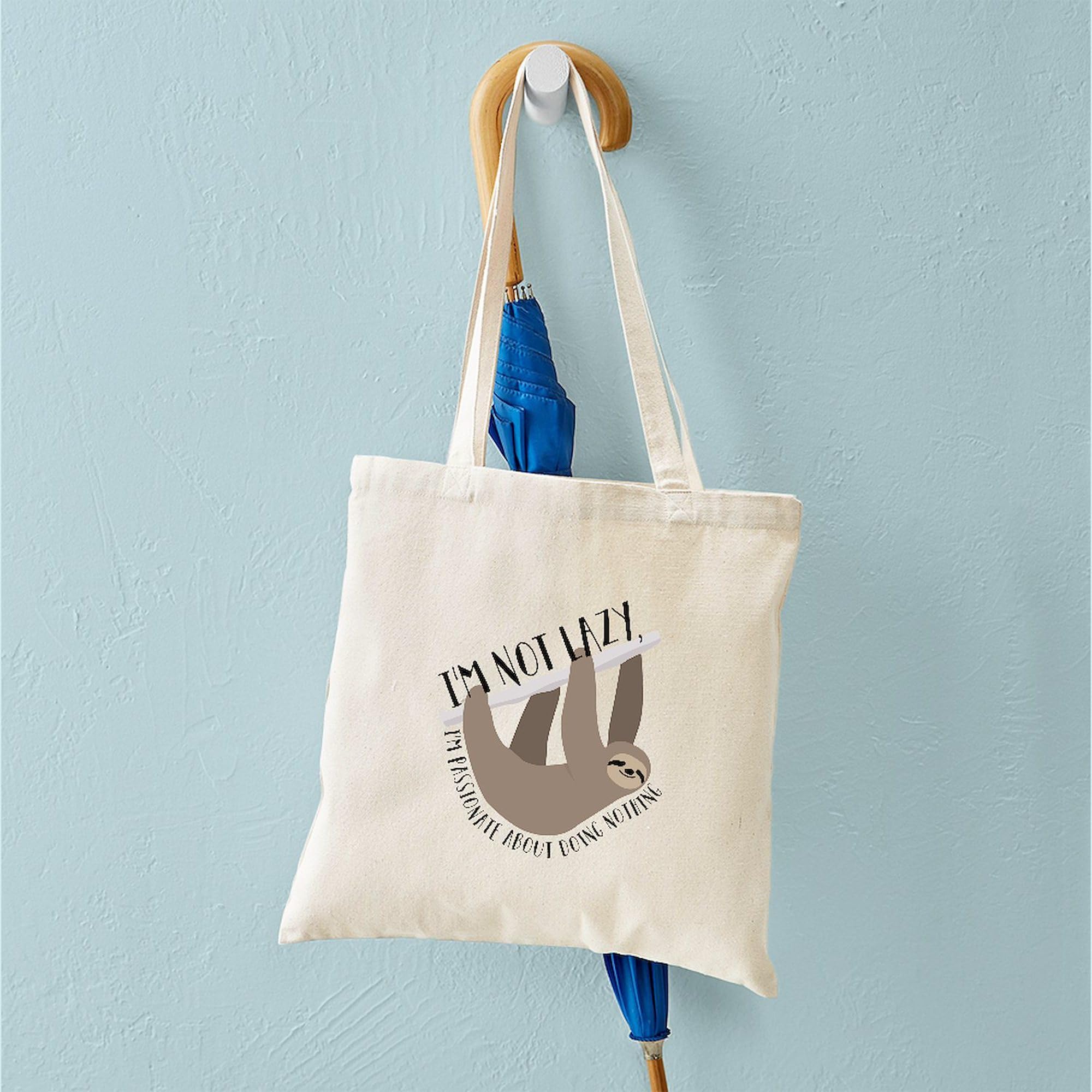 Sloth Tote Bag - Natural Canvas Reusable Shopping Bag with 'I'm Not Lazy' Print | Eco-Friendly Grocery Tote for Beach, Work & Daily Use | Funny Sloth Gift Idea